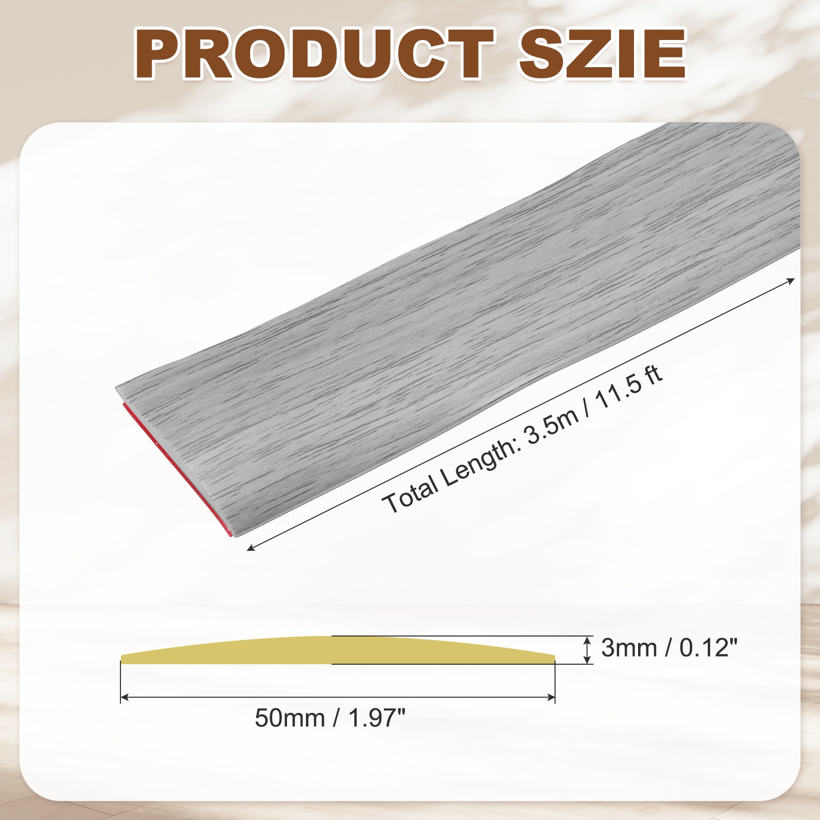 Floor Transition Strip (1.97″/ x 11.5ft) PVC Floor Strips Gray Wood Grain