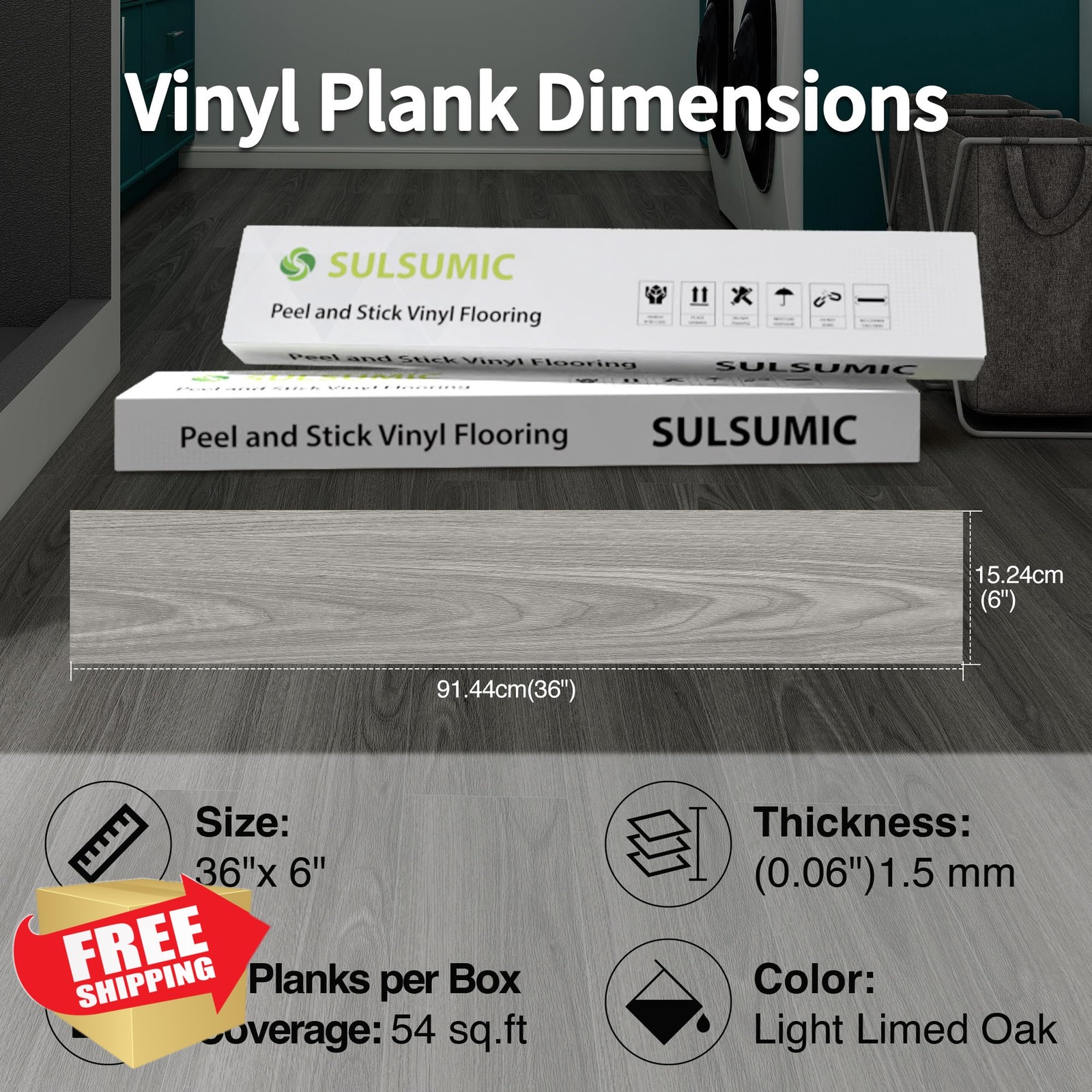 SULSUMIC Smoke Oak 36×6 vinyl flooring 36 pack