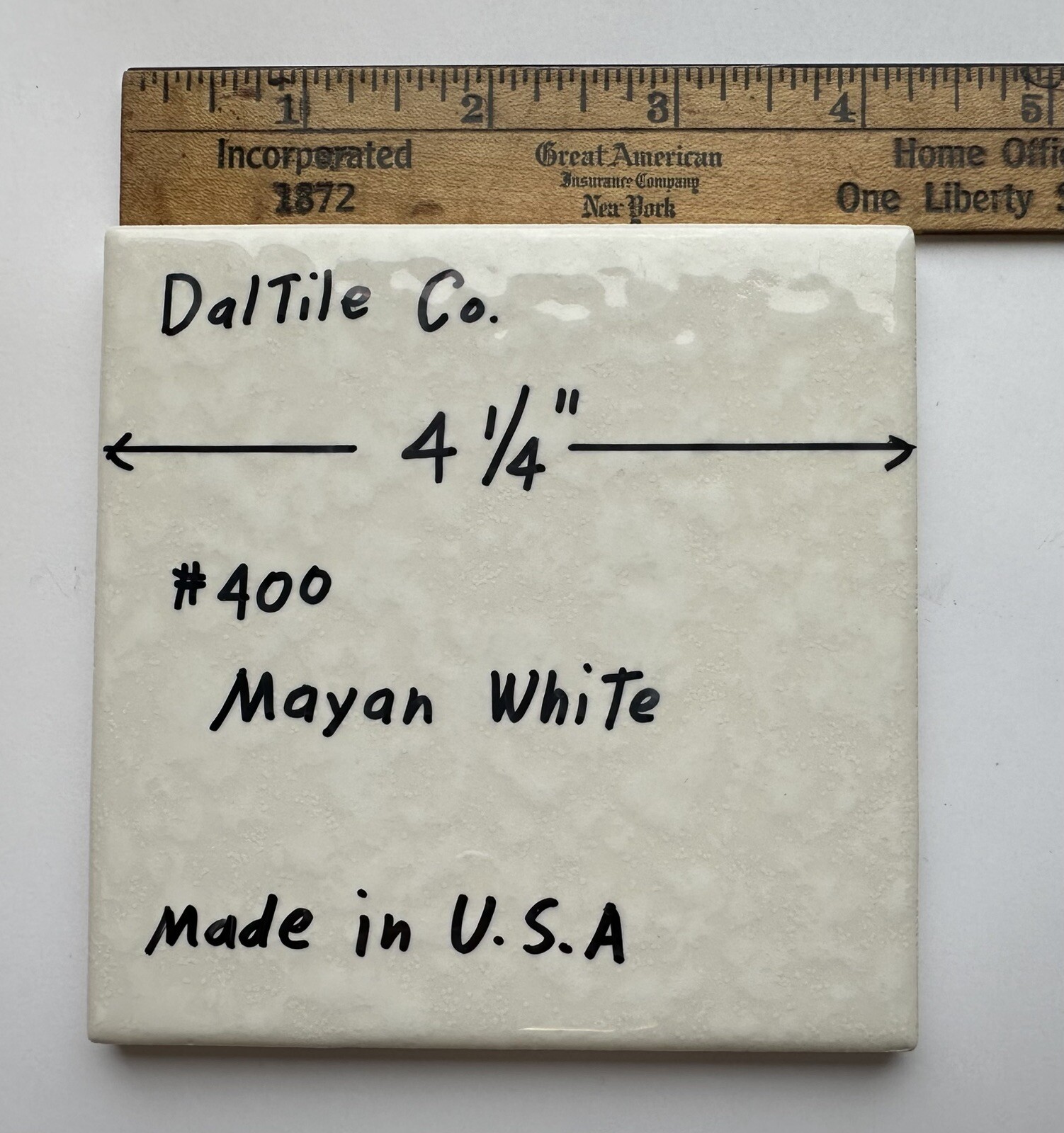1 pc. Mayan White: Glossy Ceramic Tile by Daltile 4-1/4″ Tiny, Bumpy, Dimple