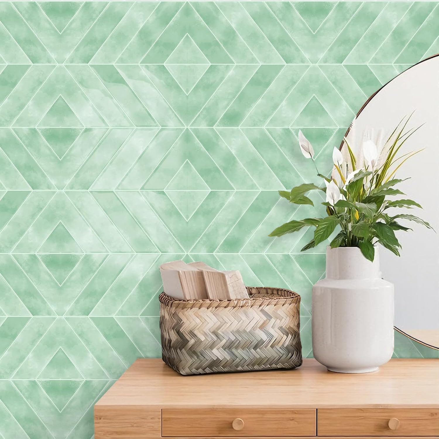 Herringbone Peel and Stick Backsplash, 10 Sheets of 11.8″X11.8″ – 3D Adhesive Wa