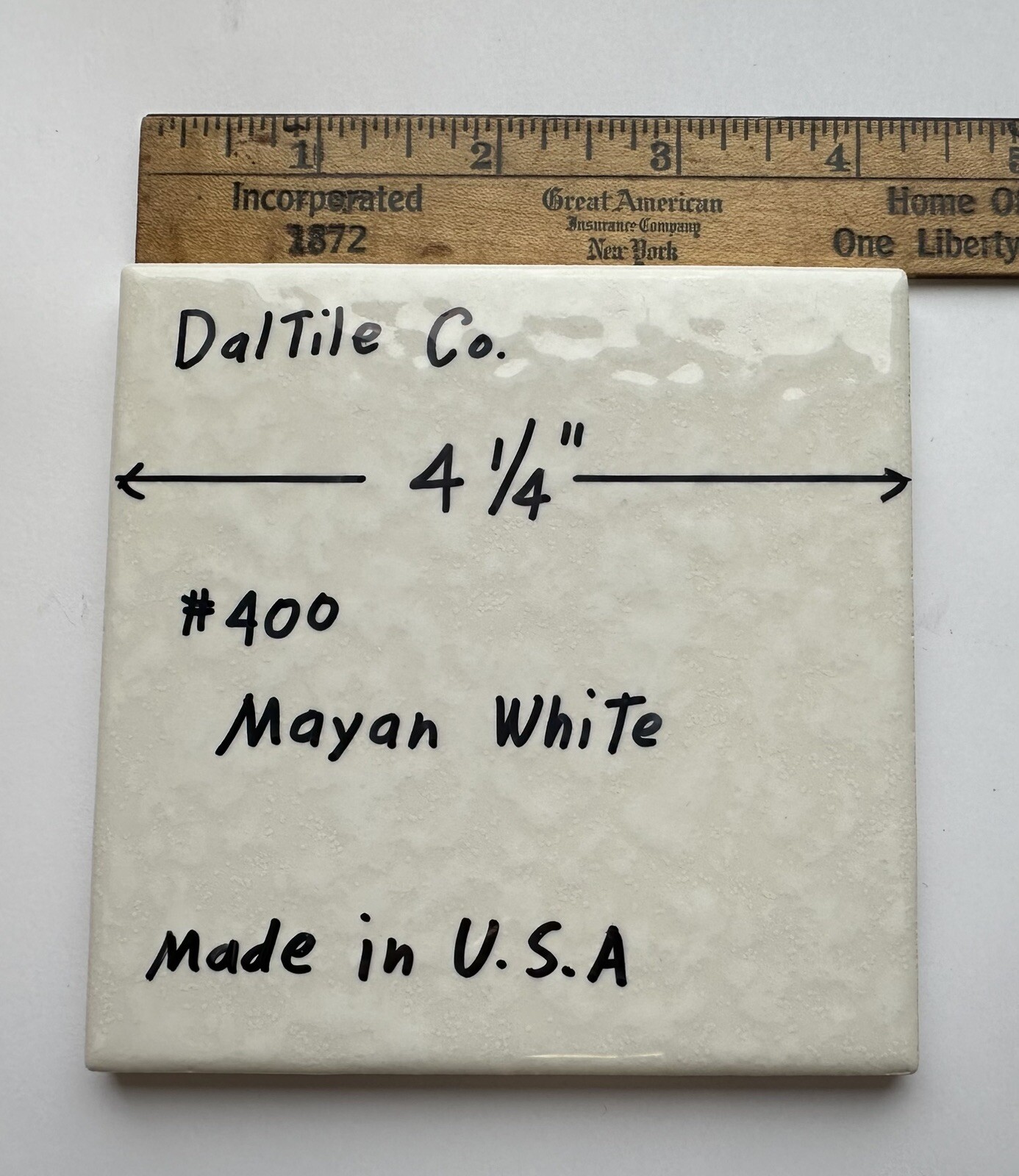 1 pc. Mayan White: Glossy Ceramic Tile by Daltile 4-1/4″ Tiny, Bumpy, Dimple