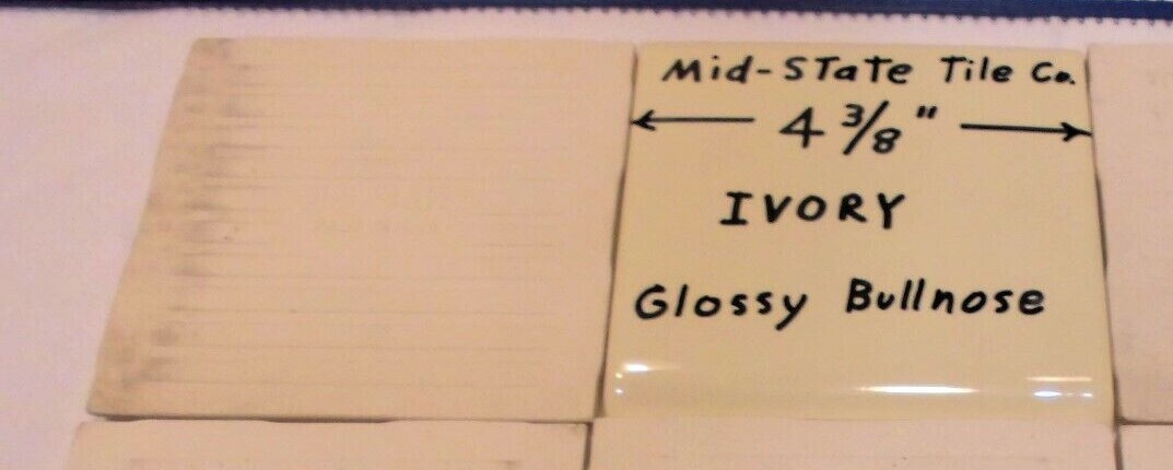 1 pc. Glossy Ceramic Bullnose Tiles *Ivory* 4-3/8″ by Mid-State Tile Co. New