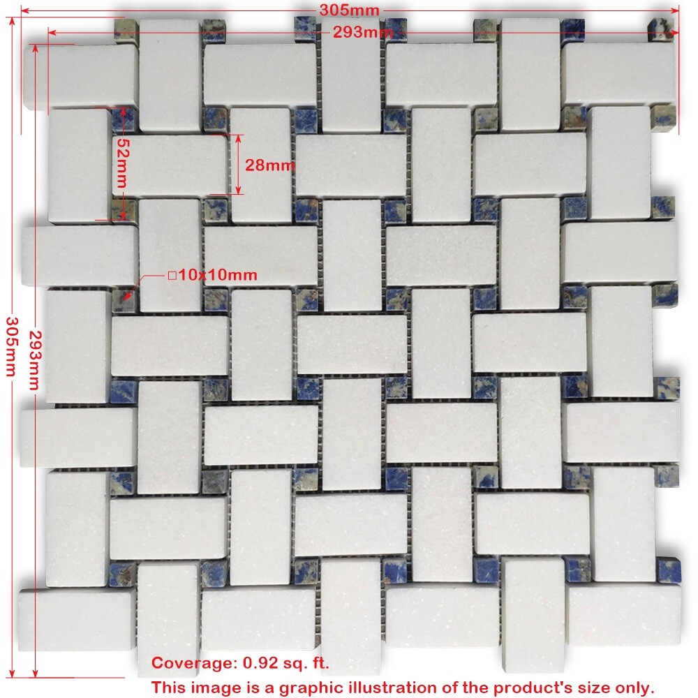 T652XH Thassos White Marble 1×2 Basketweave Mosaic Tile Green Dots Honed