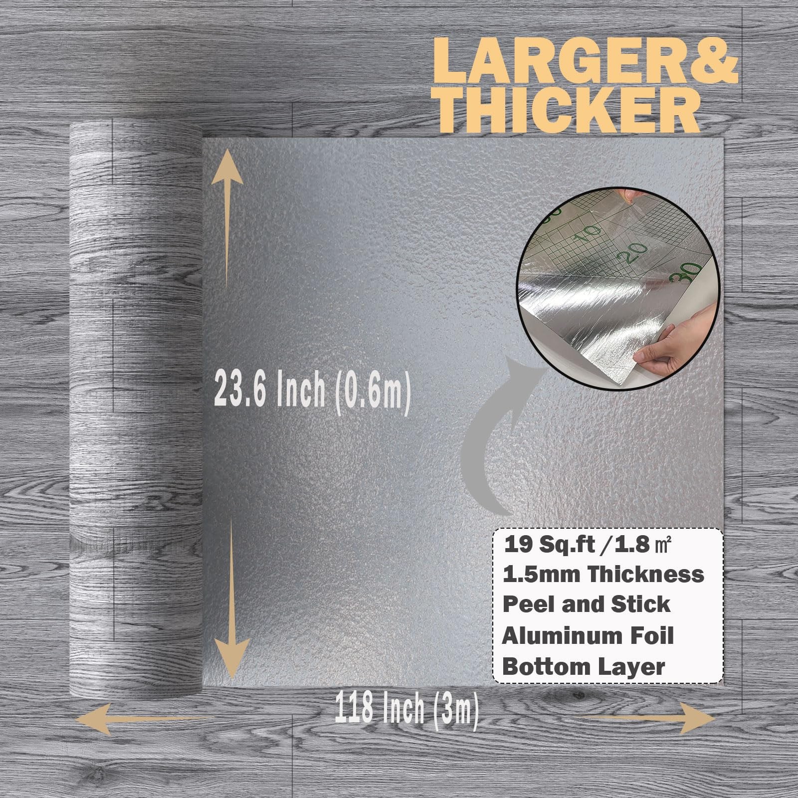 Peel and Stick Vinyl Flooring Roll 23″x 118″/19 Sq.Ft, Thicken Self Adhesive …