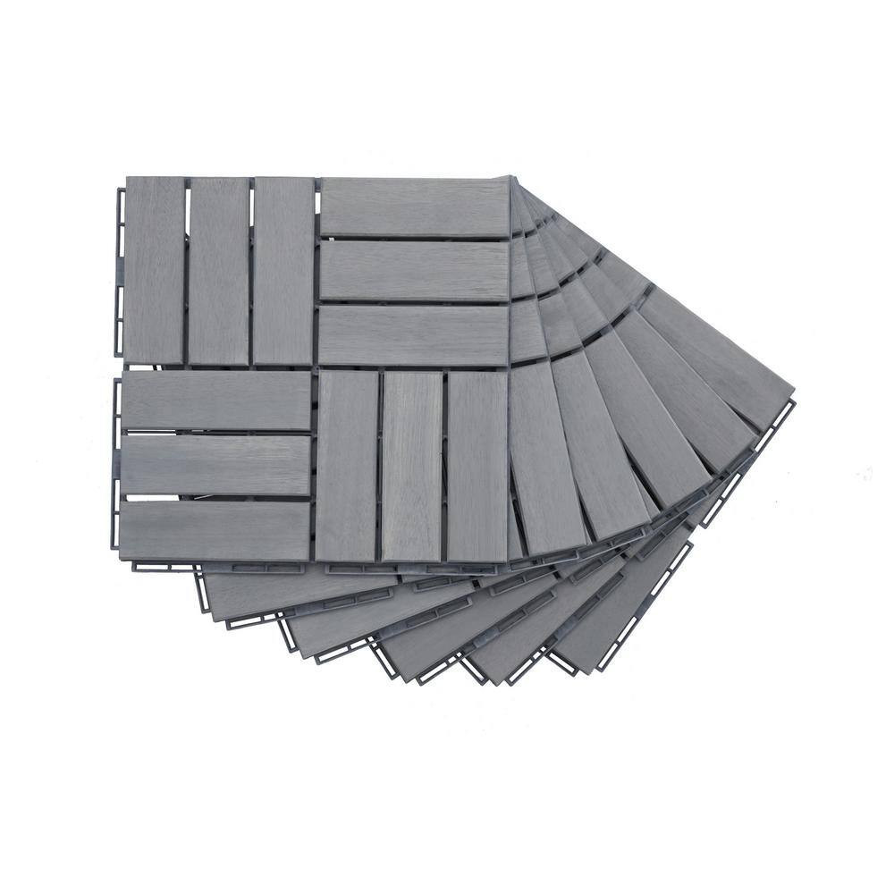 30-Pack 12 In. X 12 In. Square Outdoor Light Grey Acacia Wood Interlocking Deck