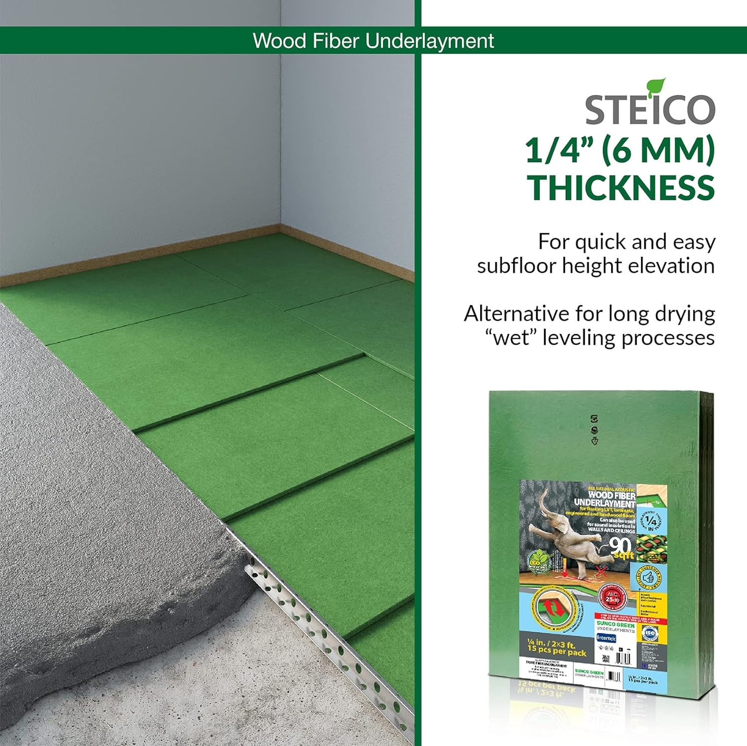 6mm Wood Fiber Flooring Underlayment 90 sq ft Soundproofing for Laminate