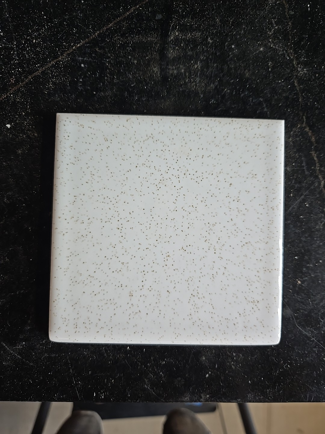 Vintage Florida Tile NOS 4 3/8″ White W/gold Specks Self Spacing Bullnose Tile
