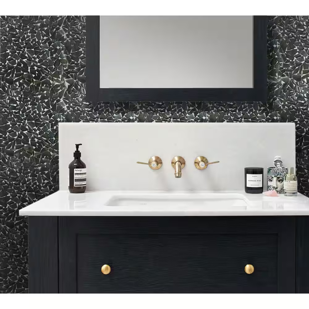 Black 11.8 In. X 11.8 In. Pebble Polished and Honed Glass Mosaic Tile (4.83 Sq.