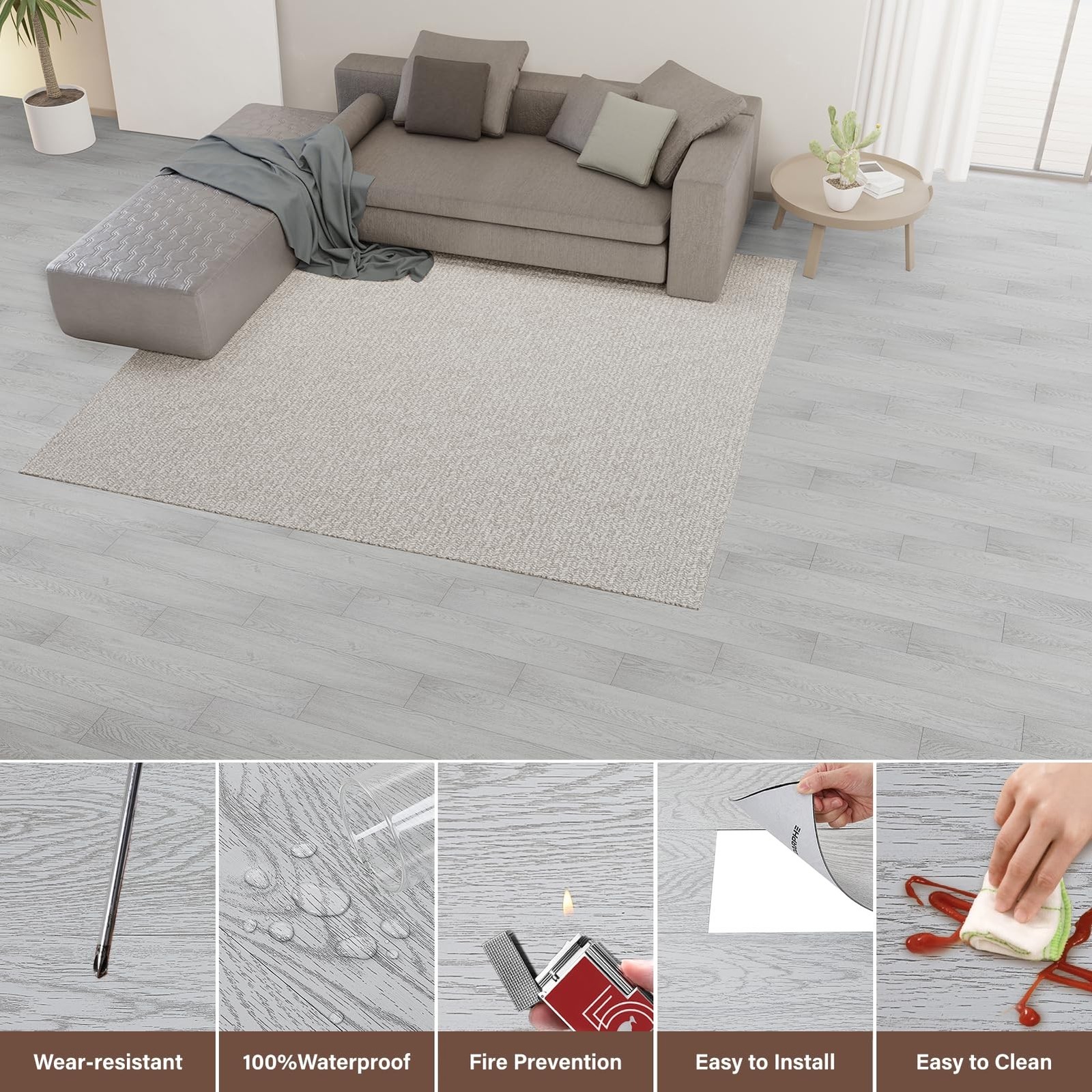 INMOZATA Peel and Stick Floor Tile, 36Packs 54 Sq. Ft Vinyl Flooring Plank 36…