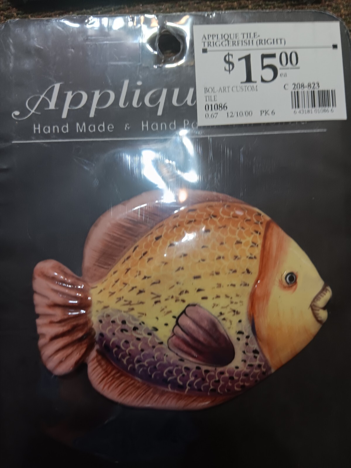 Bolart Custom Tile Tropical Fish Hand Made Hand Painted Set Of 6 Incanti Overlay