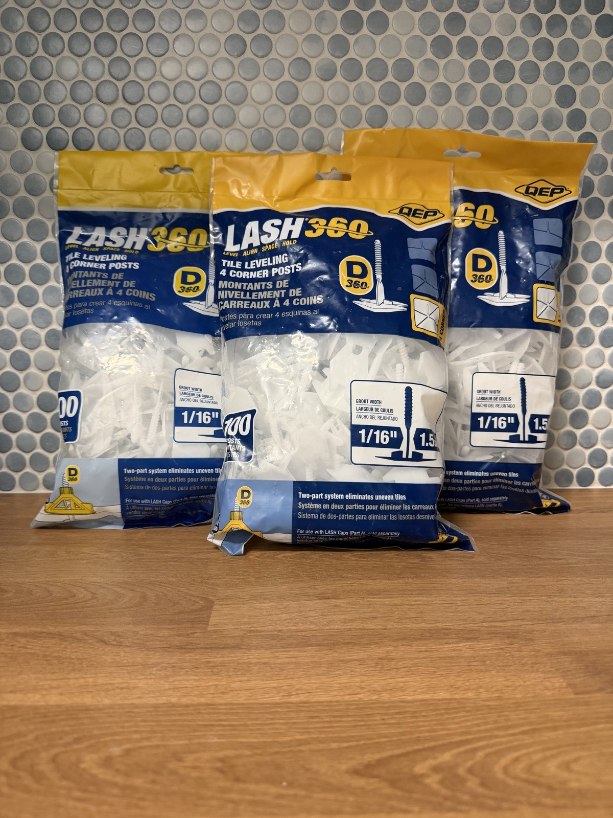 (Lot of 3) QEP Lash 360 D 1/16″ Tile Leveling 4 Corner Post Stems Clips -300 Pcs
