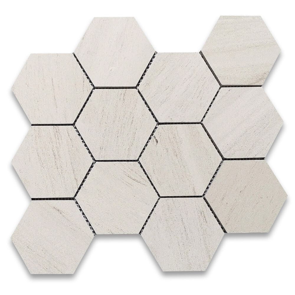 H34XH Moleanos Beige Golden Beach Limestone 4 inch Hexagon Mosaic Tile Honed