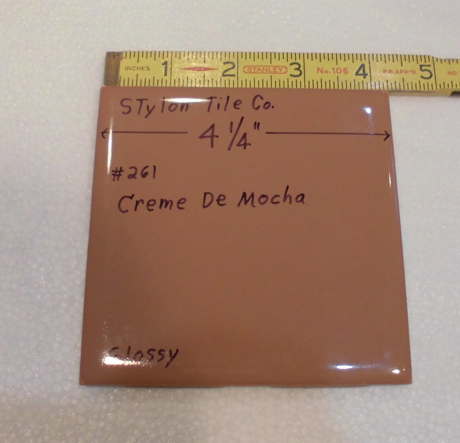 1 pc. Creme De Mocha: 4-1/4″ Glossy Ceramic Tile by Stylon Co. New Old Stock