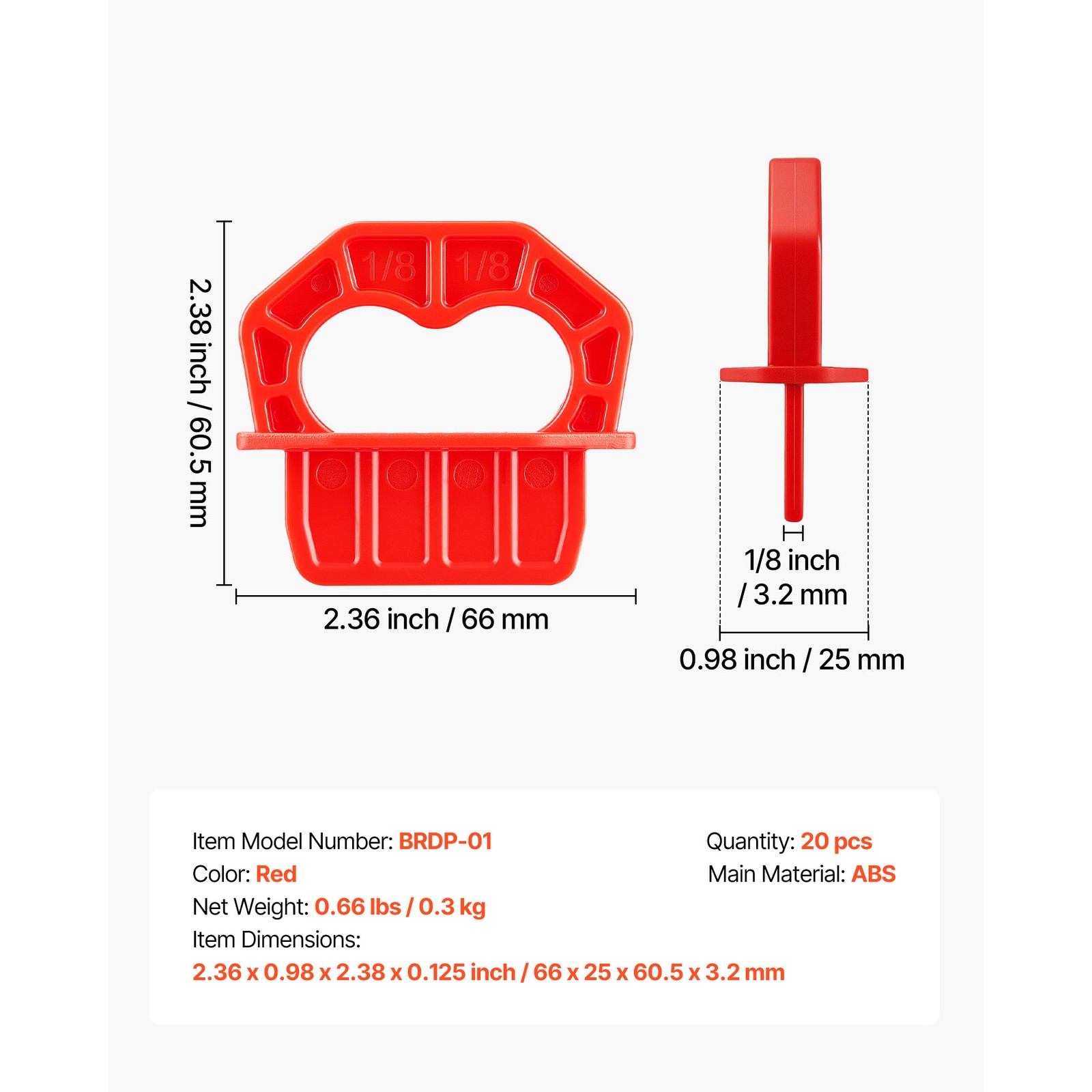 Uimoso 20-Pack 1/8 Inch Deck Spacers Red ABS Tool for Composite, PVC, and Wood