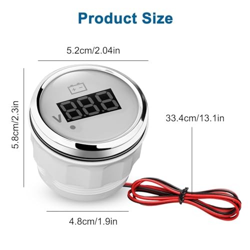 12V 24V Voltmeter Gauge, Waterproof Volt Meter 12 Volt, 52mm Battery Voltage