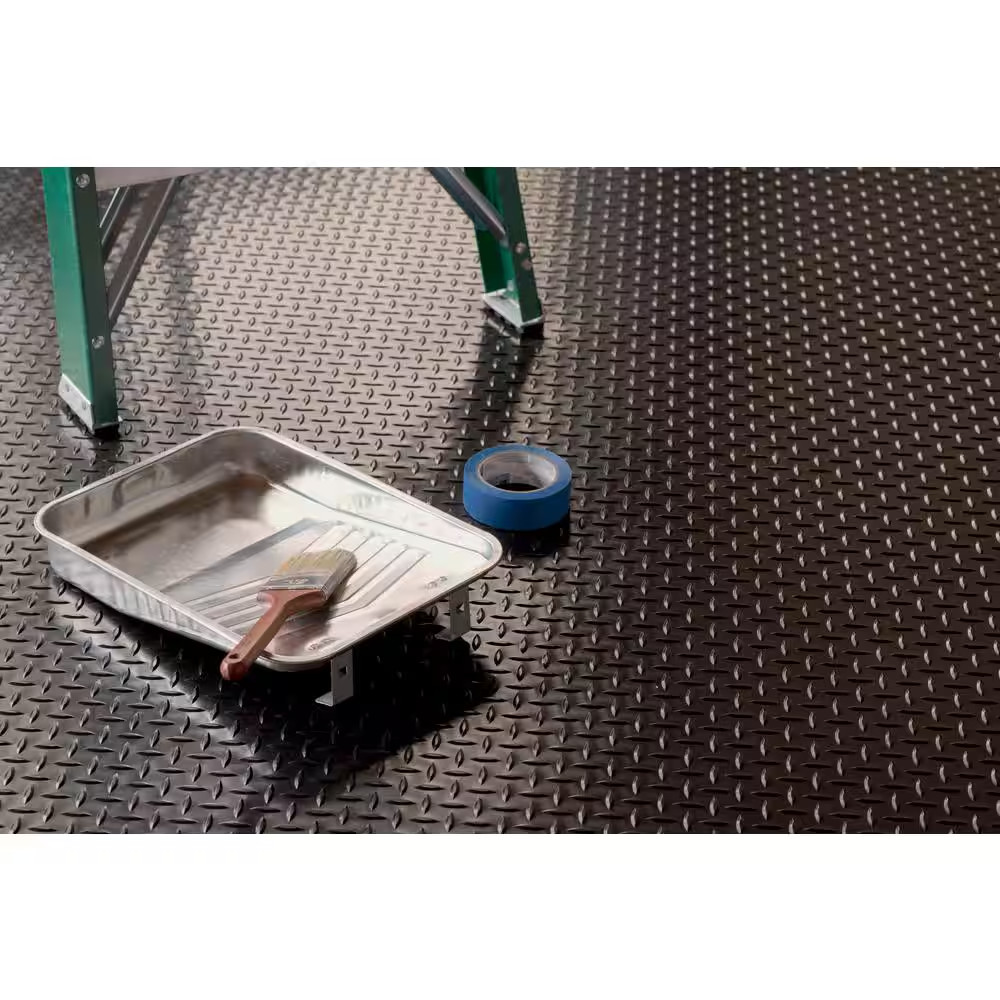 Diamond Tread 5 Ft. X 10 Ft. Midnight Black Commercial Grade Vinyl Garage Floori