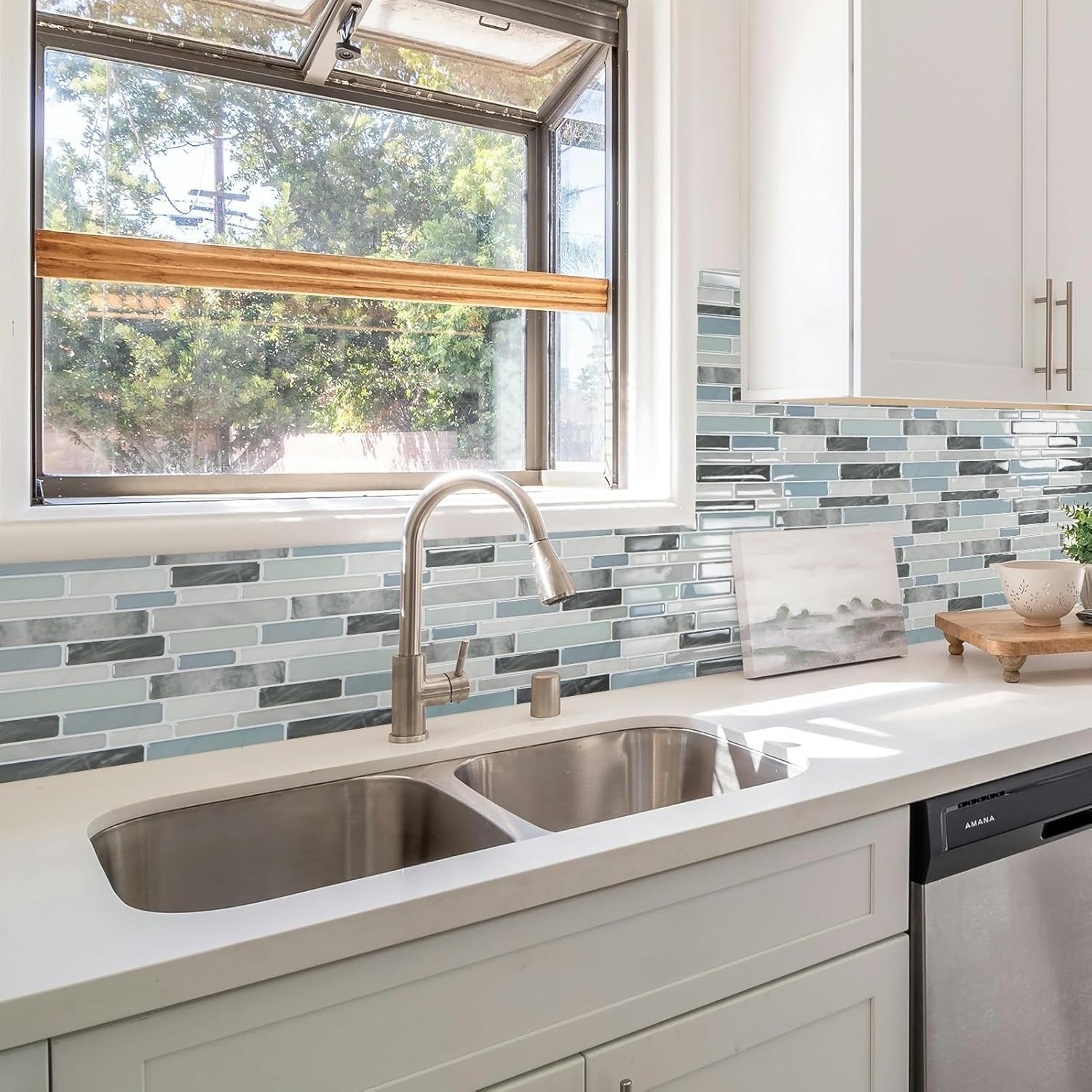 Blue/ Green Pastel Peel and Stick Backsplash 12x12in Heavy-Duty (Pack of 10)