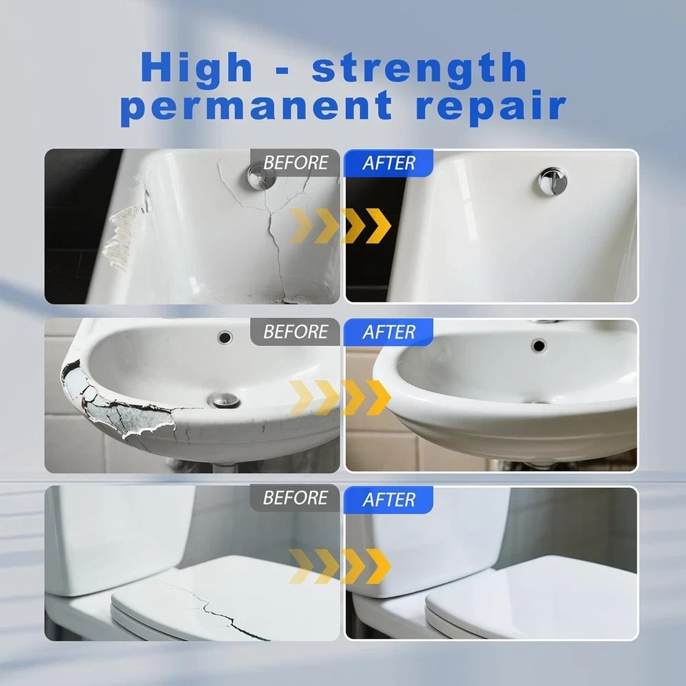 Professional White Bathtub Repair Kit – Permanent Fix for Chips, Cracks & Hol…