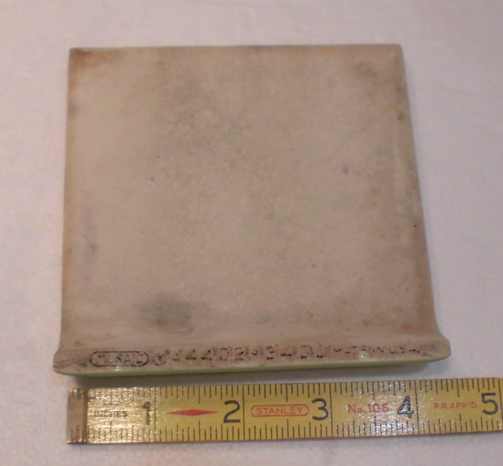 1 pc. Medium Sea Spray Green: Matte Radius Bullnose Ceramic Tile 4-3/8″ NOS