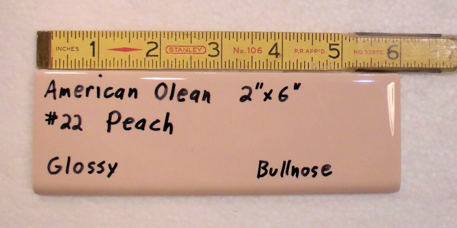 1 pc. *PEACH COLOR* Ceramic Bullnose Tile 2” X 6” By American Olean, NEW STOCK