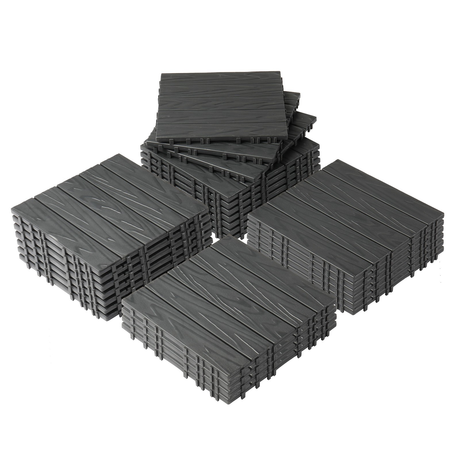 Set of 27 Plastic Patio Deck Tiles 12 x 12″ Interlocking Flooring for In/Outdoor