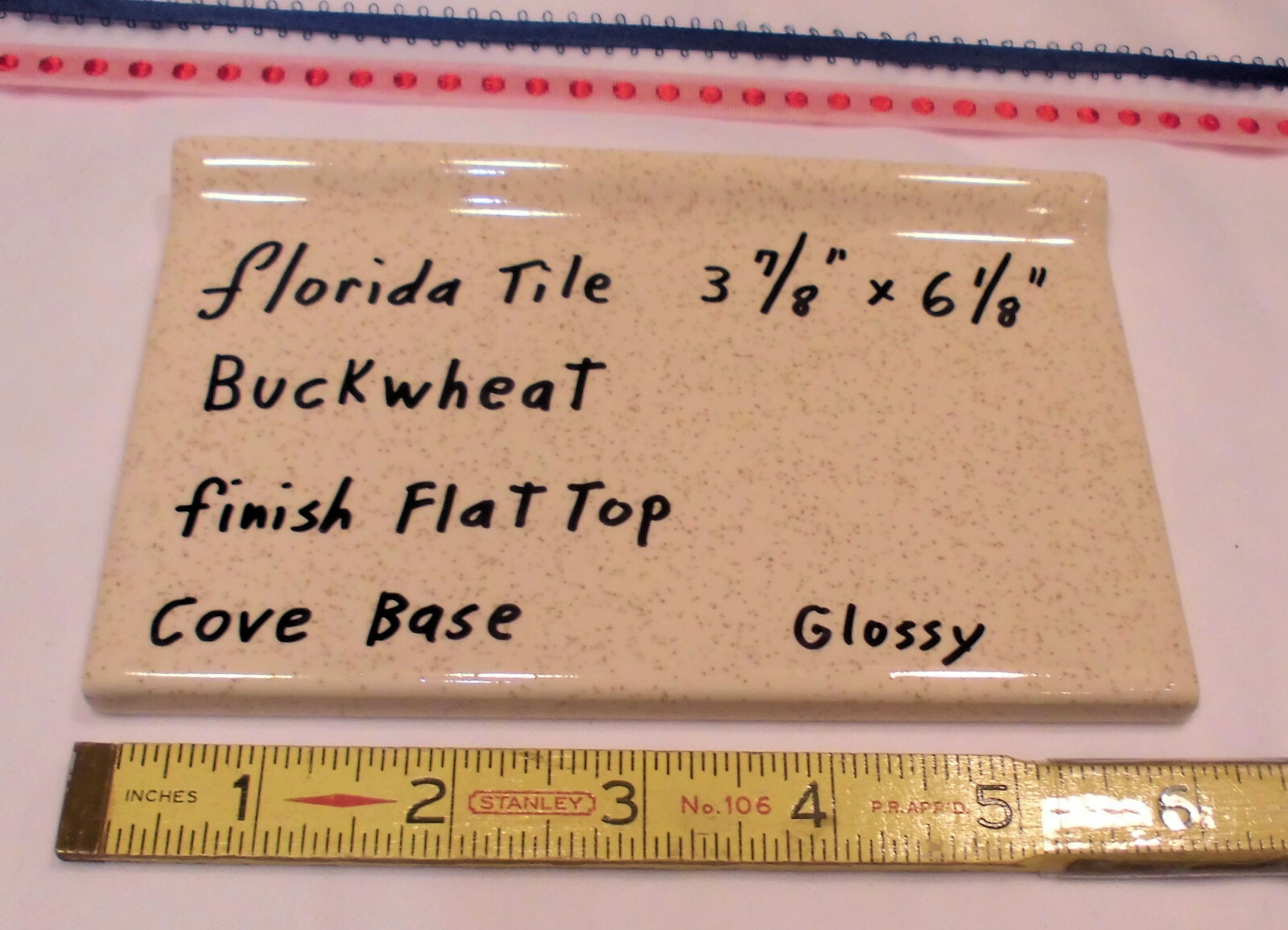 1 pc. Buckwheat 4” X 6” Glossy Ceramic Cove Base Tile by florida Co. Flat Top