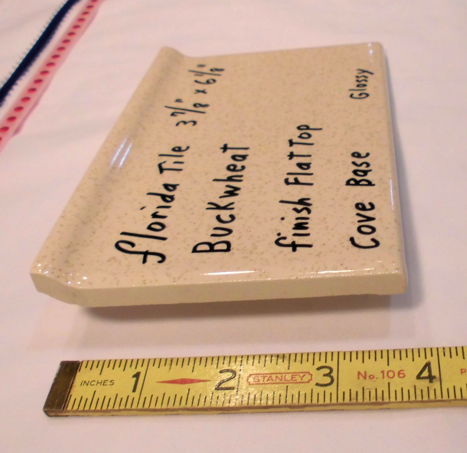 1 pc. Buckwheat 4” X 6” Glossy Ceramic Cove Base Tile by florida Co. Flat Top