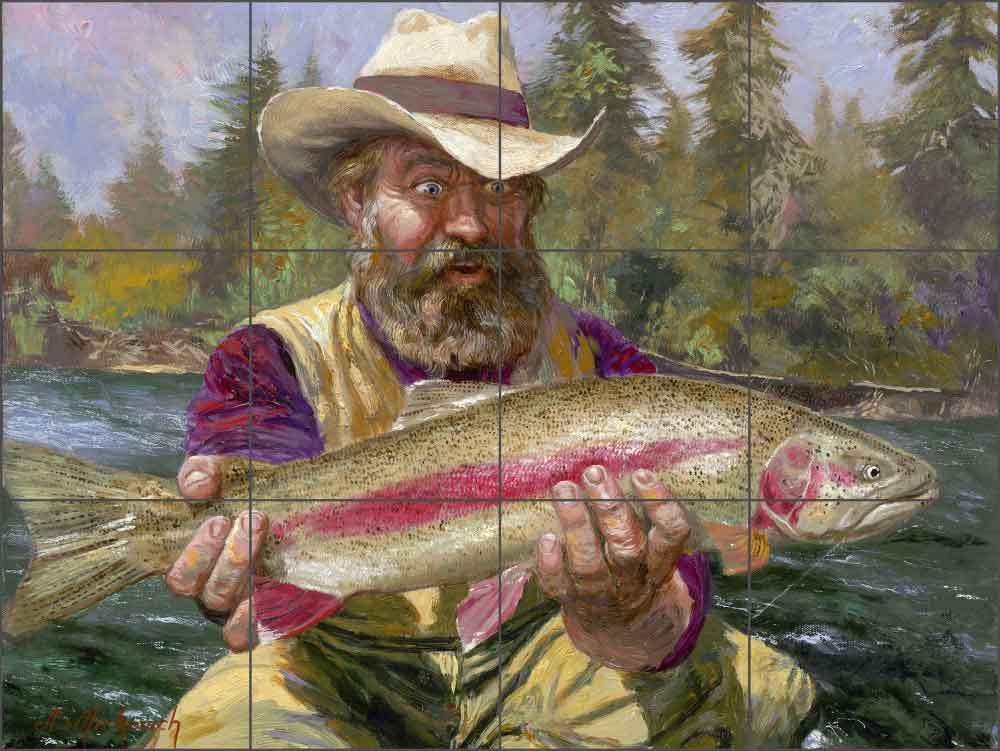 Tile Mural Backsplash Mirkovich Ceramic Fish Trout Fisherman Lodge Art NMA017