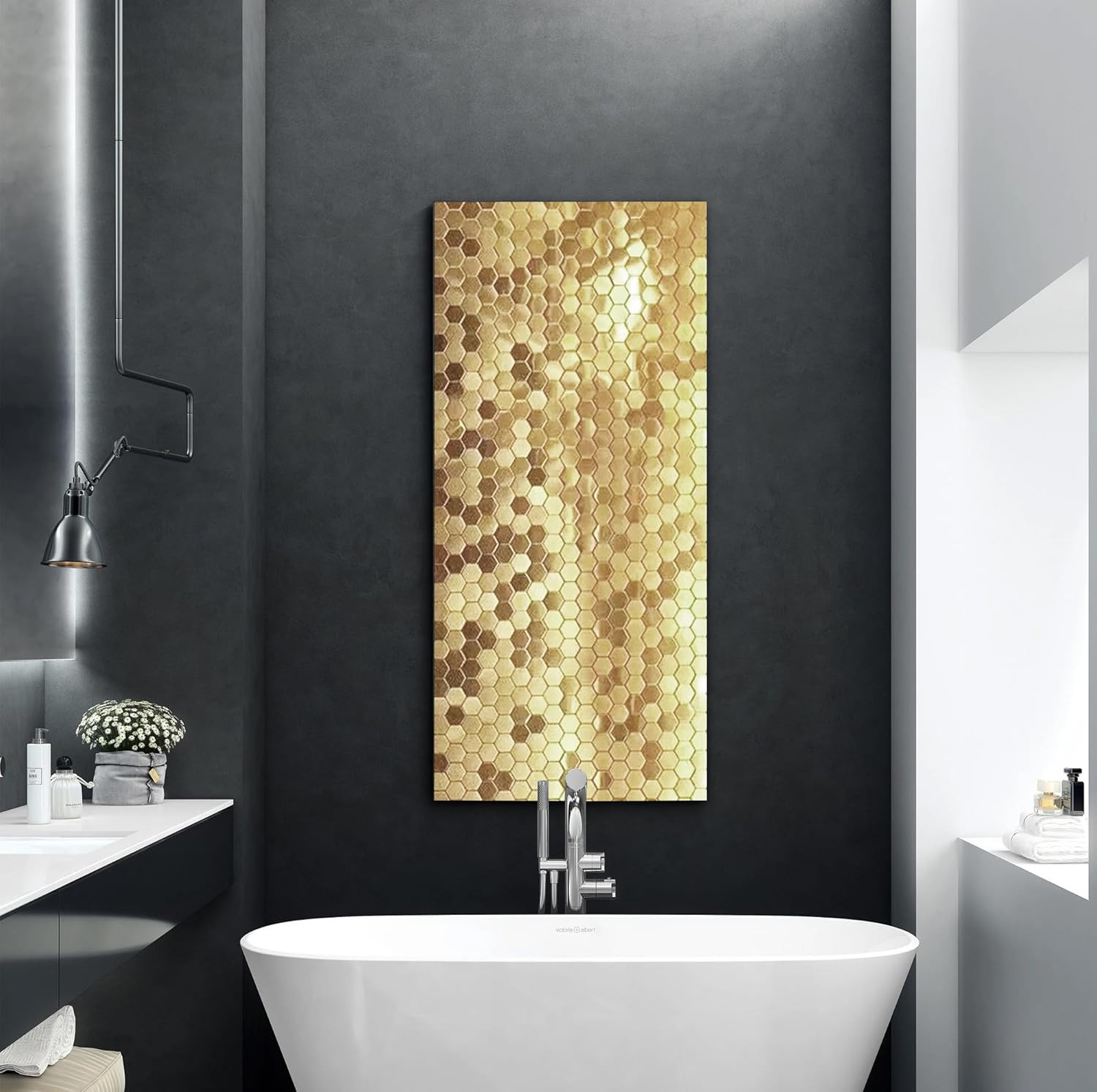 Hexagon Gold Backsplash Tiles Metal Mosaic Tile Stainless Steel Brushed/Shiny Ki