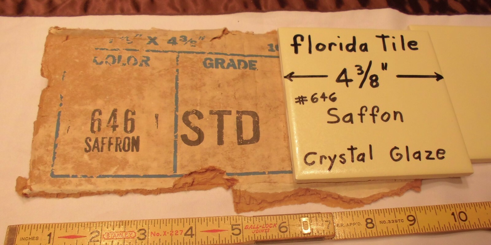 1 pc.*Saffon-Pastle Yellow* 4-3/8″ Ceramic Crystal Glazed tiles by florida NOS
