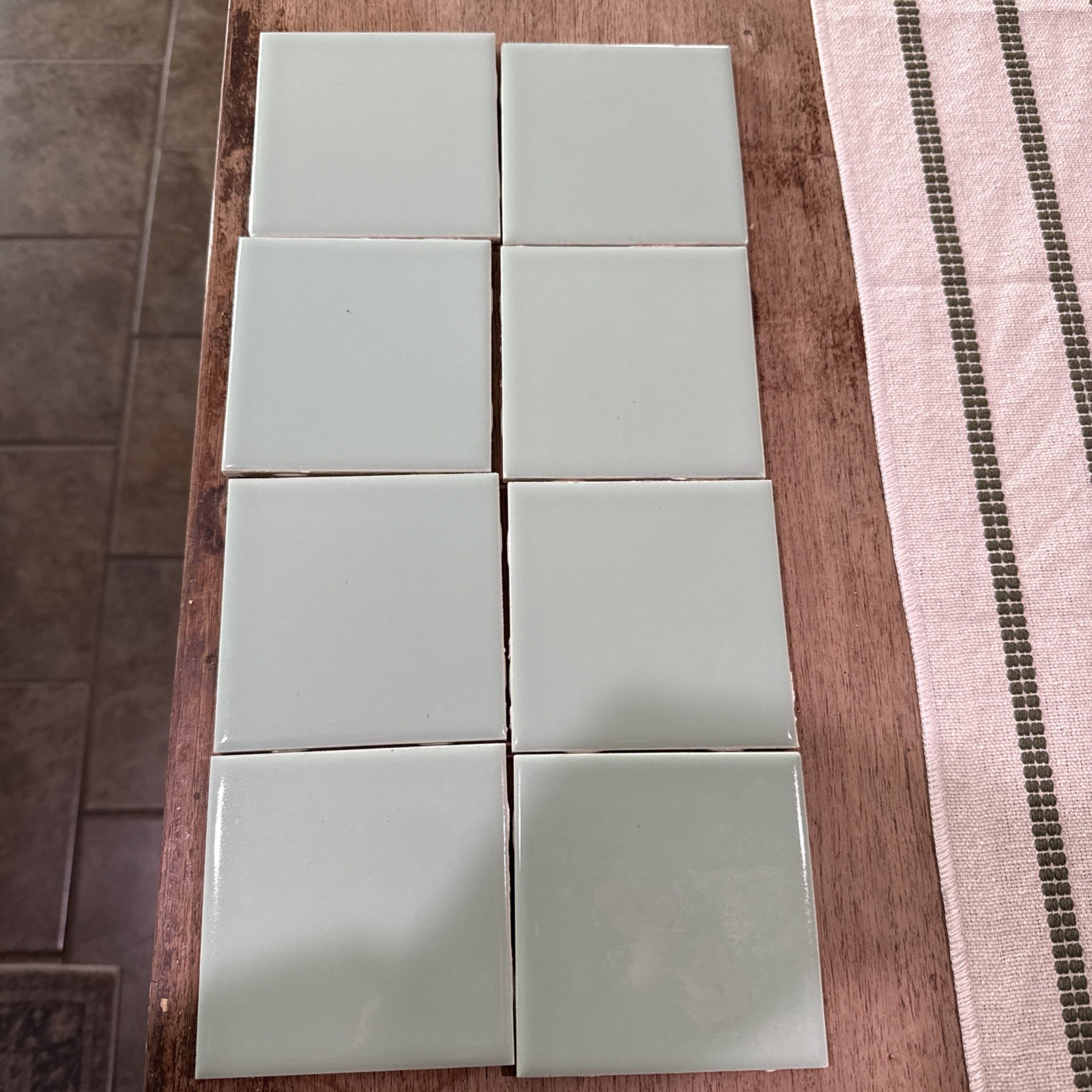 LOT OF 8 VINTAGE LIGHT GREENISH/turquoise CERAMIC WALL TILE SQUARE 4-1/4X 4-1/4