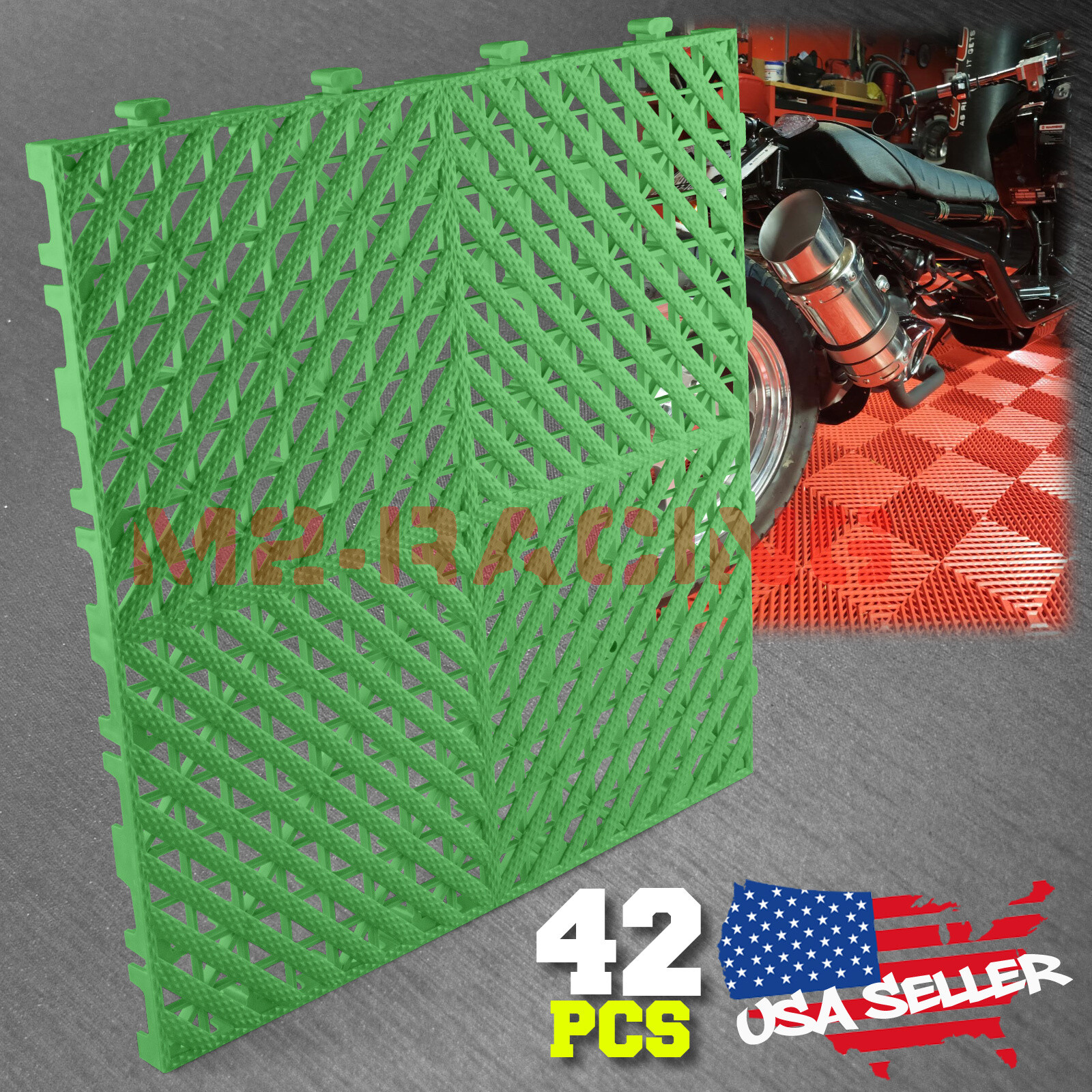 42pcs 16″x16″ Green Garage Floor Mat Perforated Flooring Tile Shop Interlocking