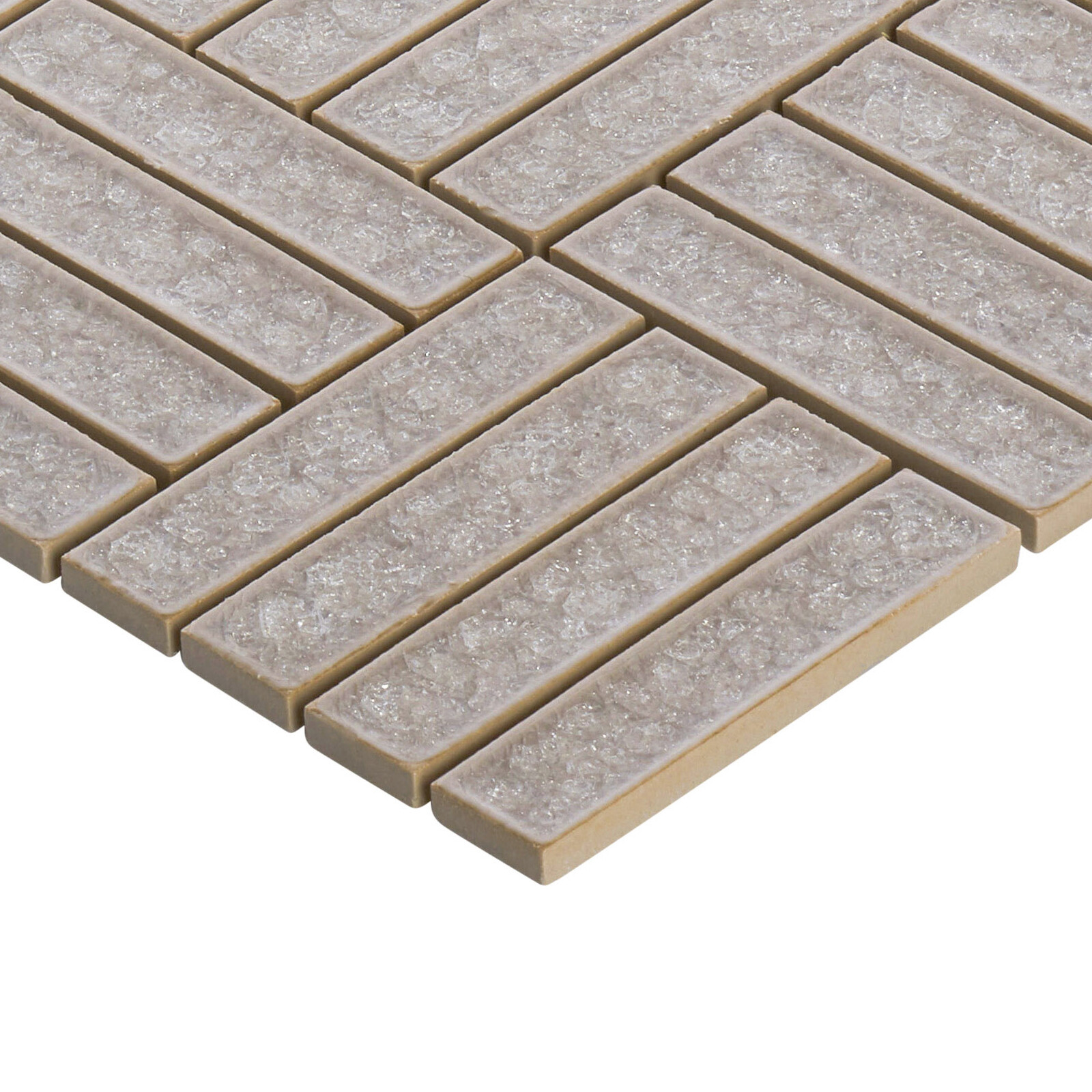 Tan Beige Sand Crackle Glass Basketweave Parquet Mosaic Tile Kitchen Backsplash