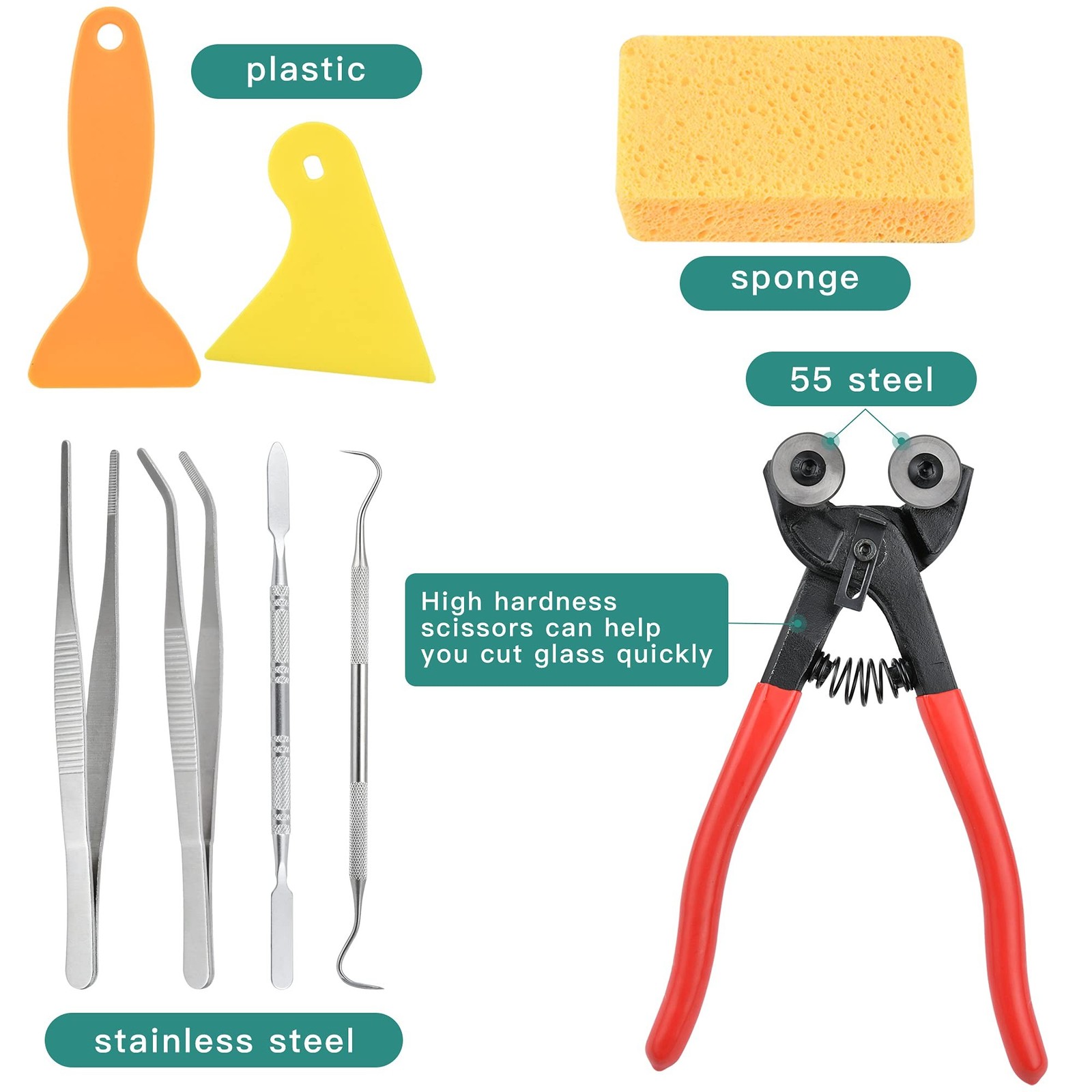 19 Pcs Mosaic Tools Kit, Heavy Duty Glass Mosaic Cut Nippers and Tile Nippers…
