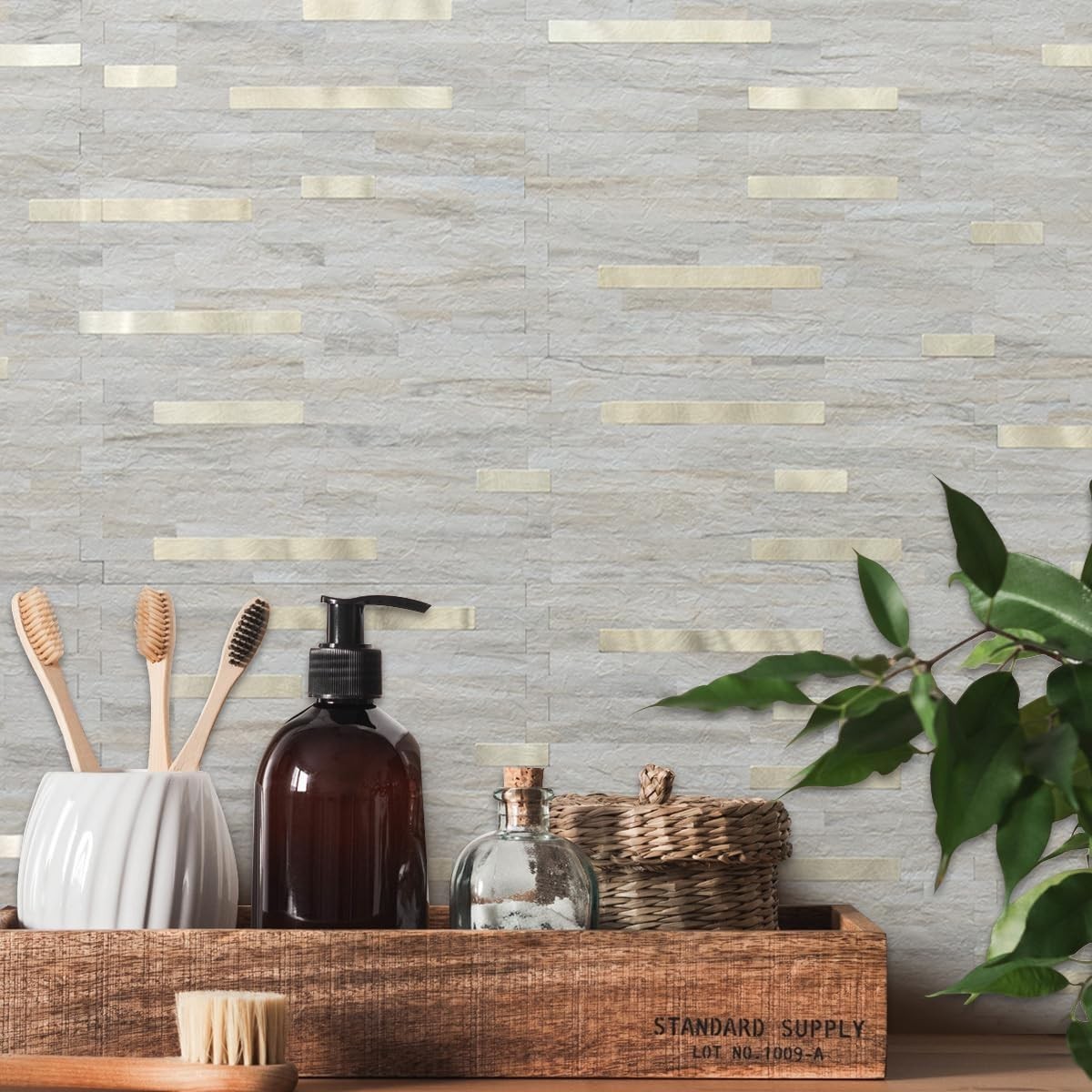 20 Sheets Faux Stone Peel and Stick Backsplash, Beige Marble Look PVC Wall Ti…