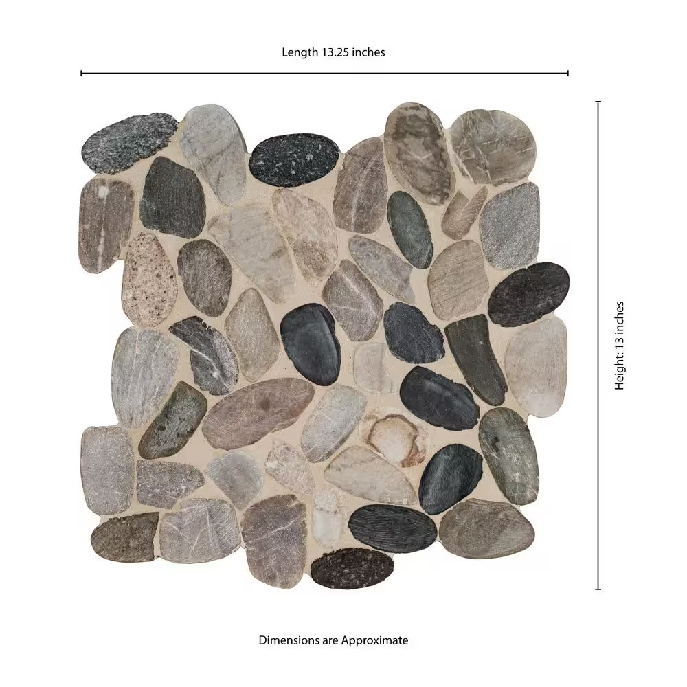 Mix River Rock 13 In. X 13 In. X 0.38 In. Tumbled Quartzite Mesh-Mounted Mosaic