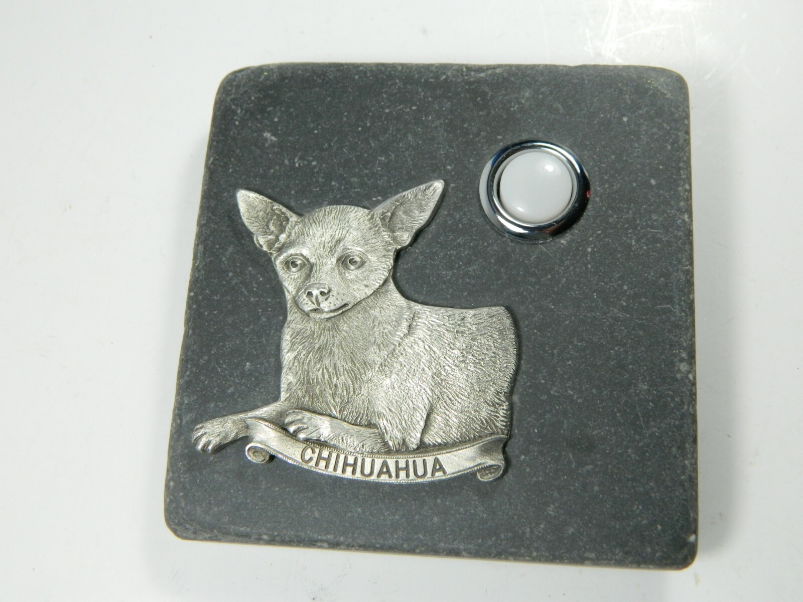 Decorative Doorbell Button Pewter Chihuahua On 3.75″x3.75″ Slate Tile E