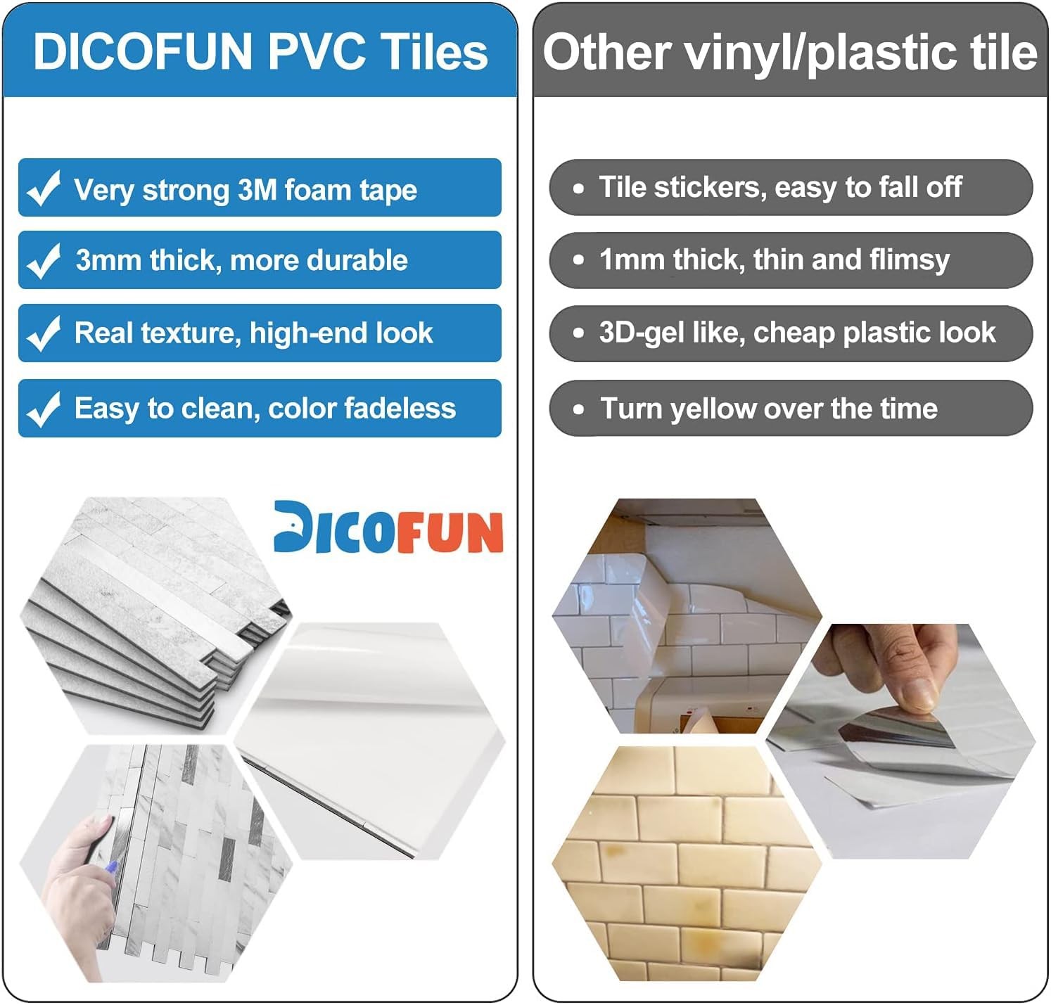 10-Sheet Peel and Stick Backsplash Tile, Faux White Marble Look PVC Mixed Met…