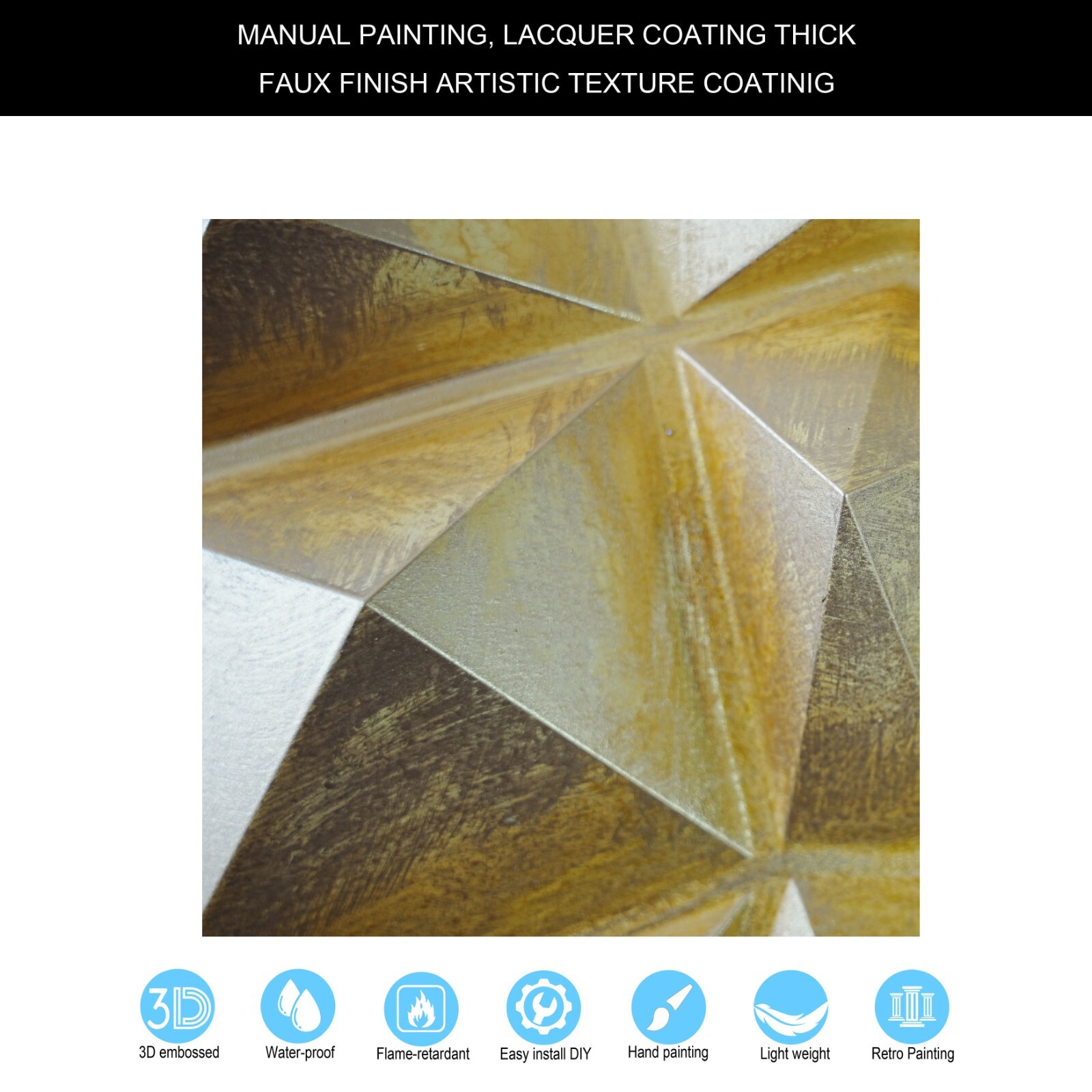 PVC Faux Tin Painting Tile Aged Artwork Panels PLM101 Golden 10pcs PAINTSDECOR