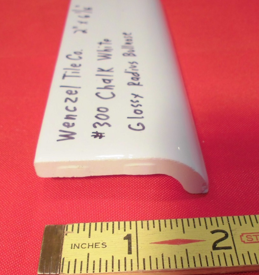 1 pc. Chark White: Glossy Ceramic Bullnose Tile by Wenczel 2″ X 6-1/16″ Mud-Cap