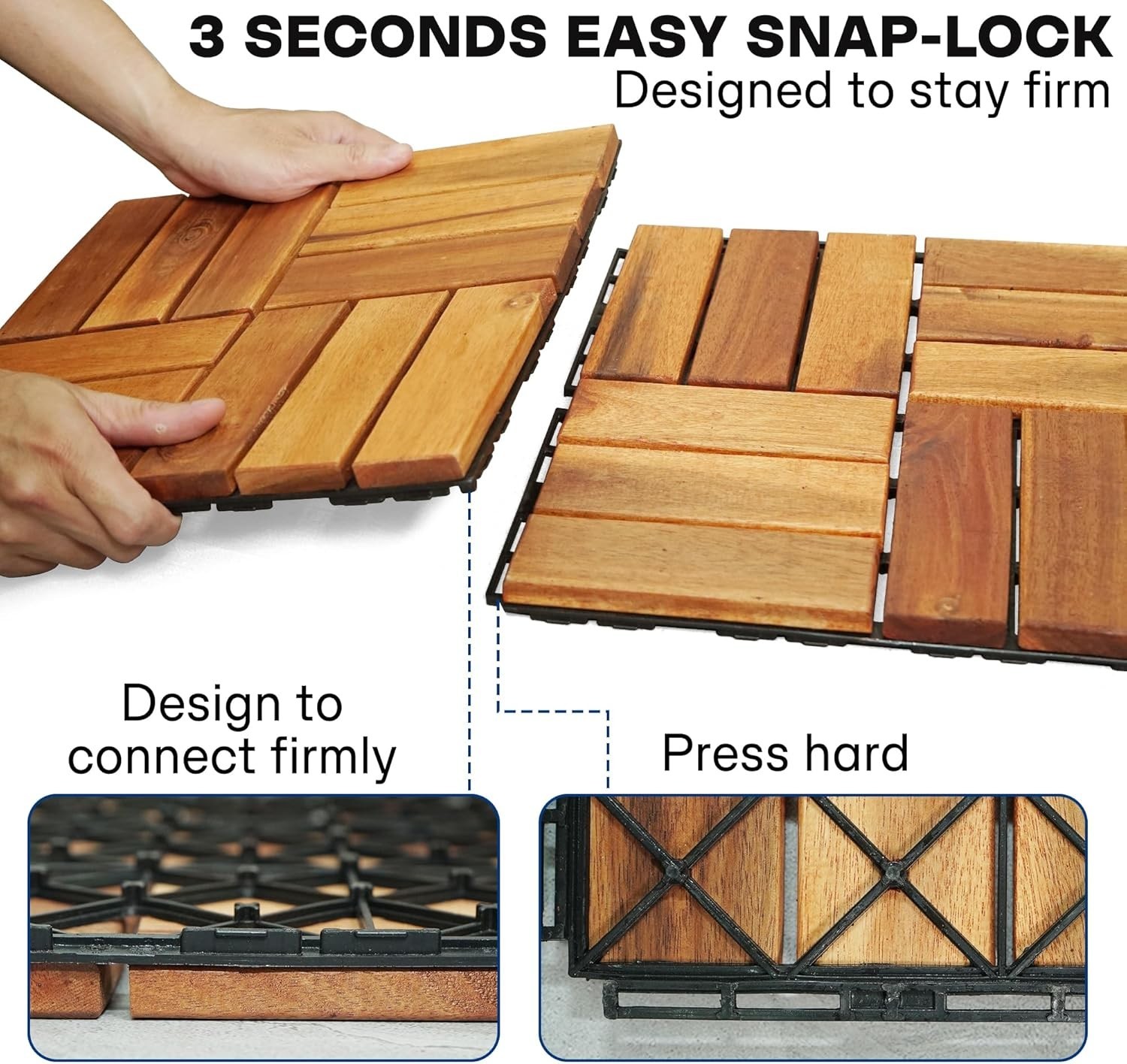 Wood Interlocking Deck Tiles – 12″X12″ Indoor & Outdoor Flooring Tiles for Balco