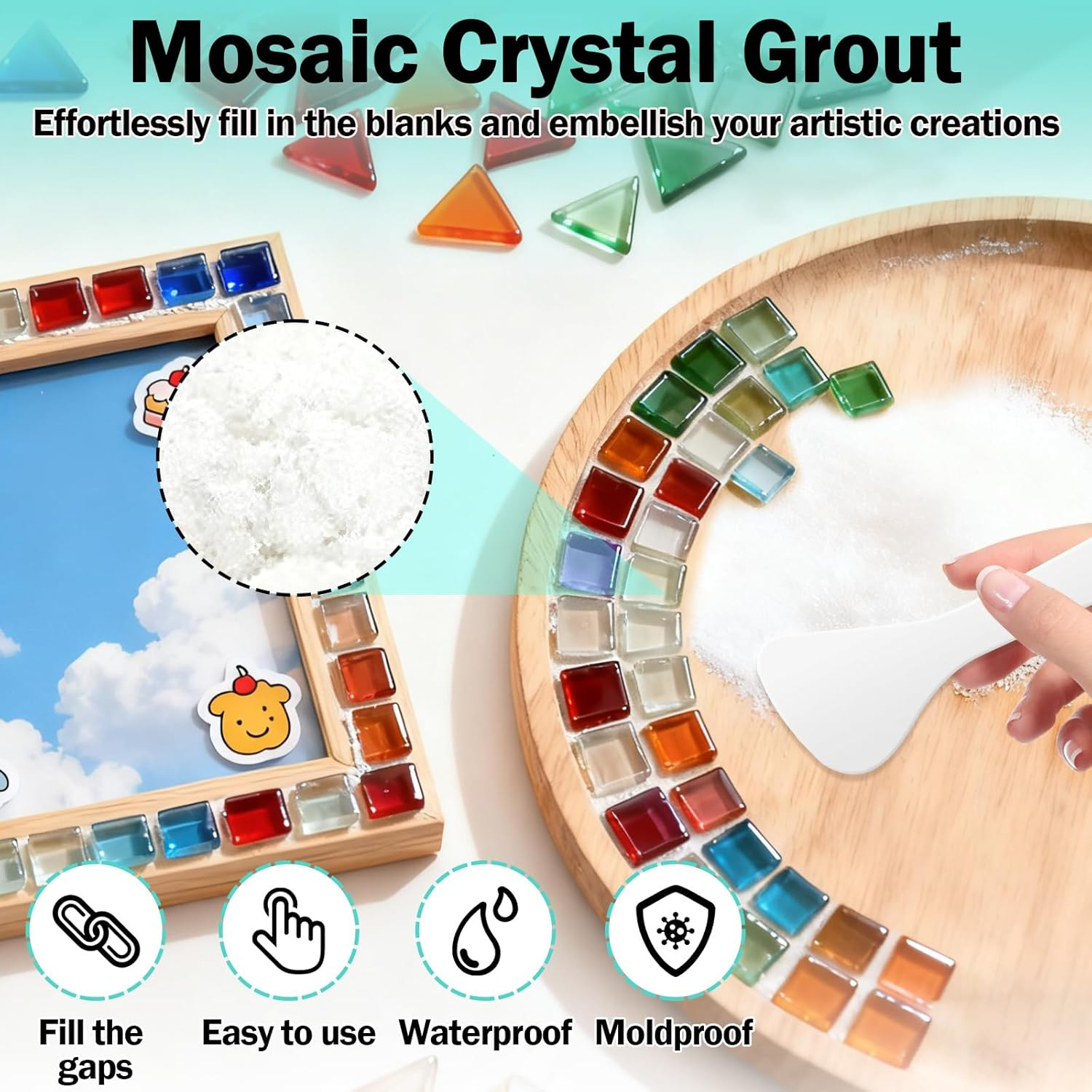 9oz Mosaic Grout, Mosaic Tile Grout Kit Glitter Grout Clear Crystal Sand Wate…