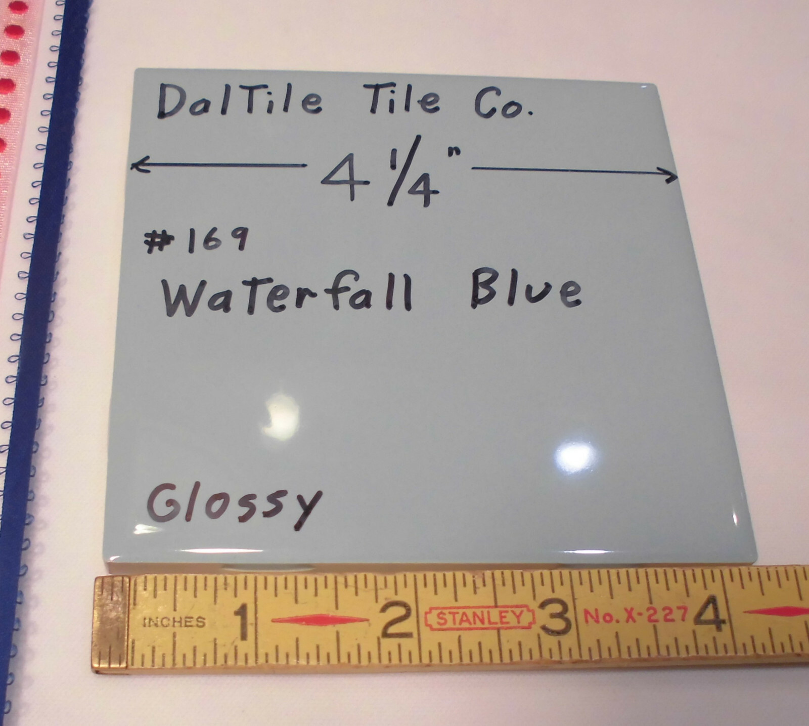 5 pcs. Waterfall Blue: 4-1/4″ Glossy Ceramic Tile by Daltile, Light Blue, NEW