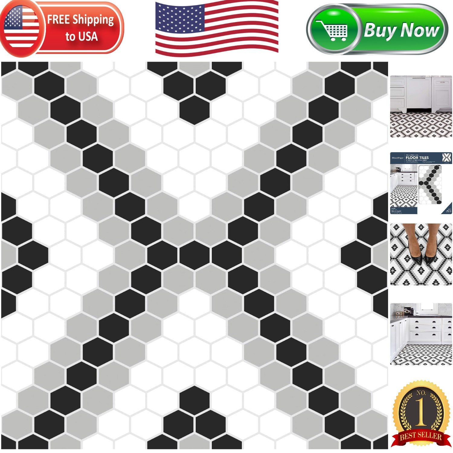 Leyton 12×12 Black Hexagon Peel & Stick Vinyl Tiles – Modern Flooring Solution