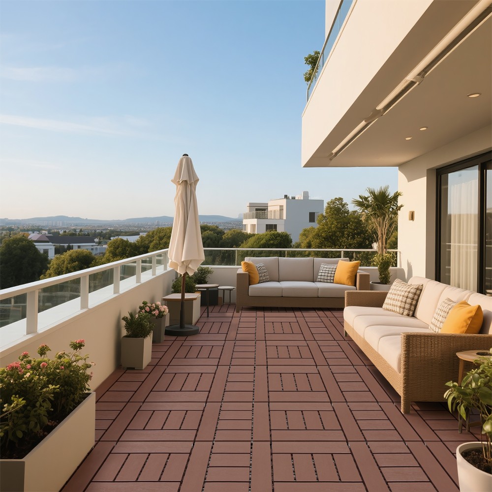 44 Pcs + Brown PP Floor Tiles for Indoor Outdoor Balcony Patio Poolside Backyard