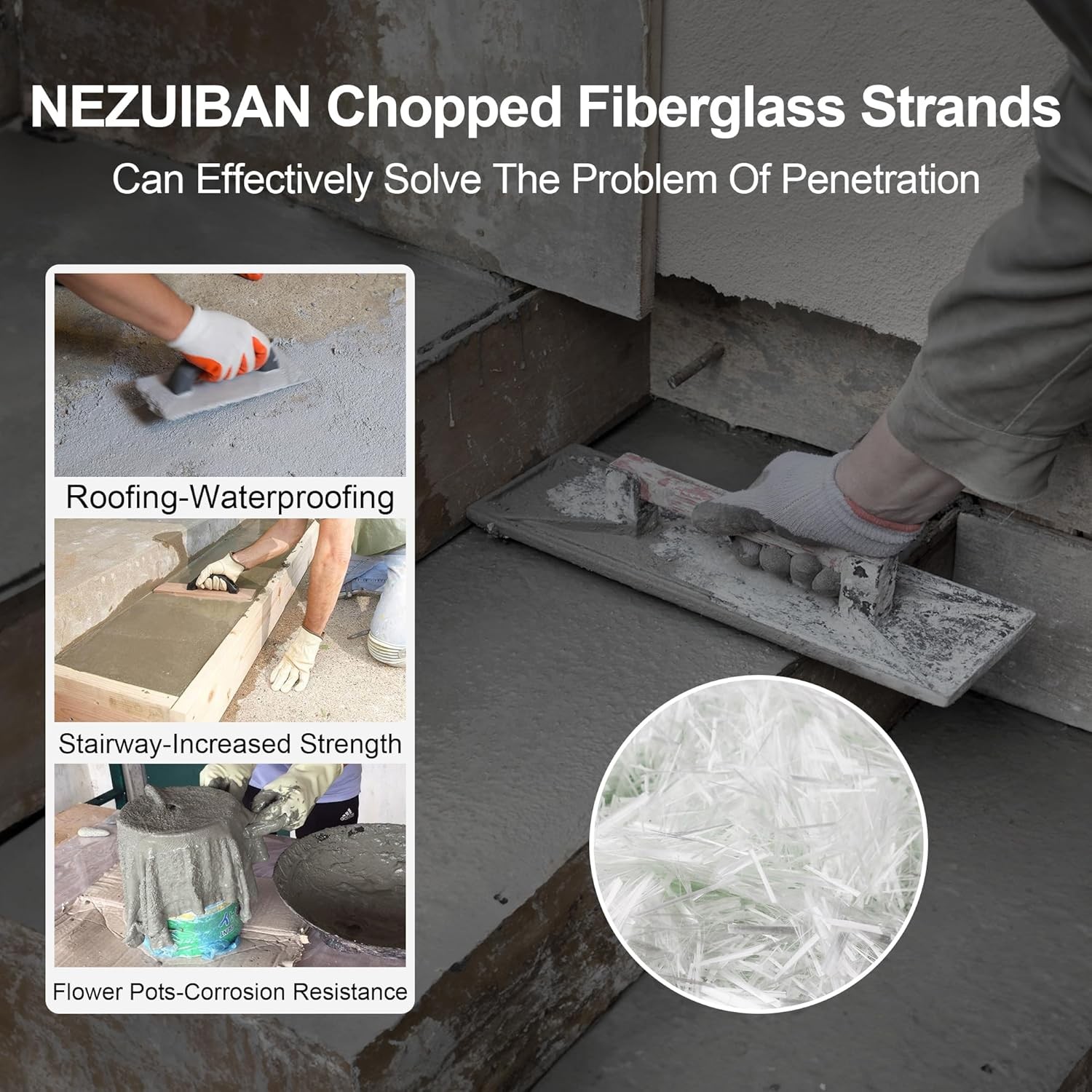 Fiberglass for Concrete, 3/4″ Length,2.5 Lb, AR-Glass Chopped 2.5LB, white