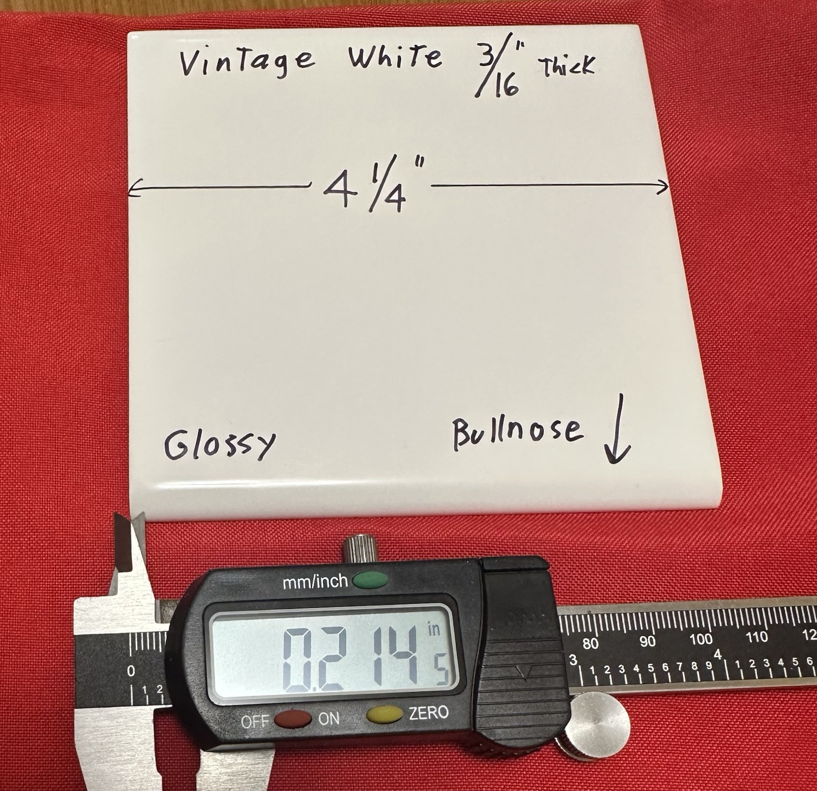 1 pc. 3/16″ Thickness: Vintage White 4-1/4″ Glossy Ceramic Bullnose Trim Tile