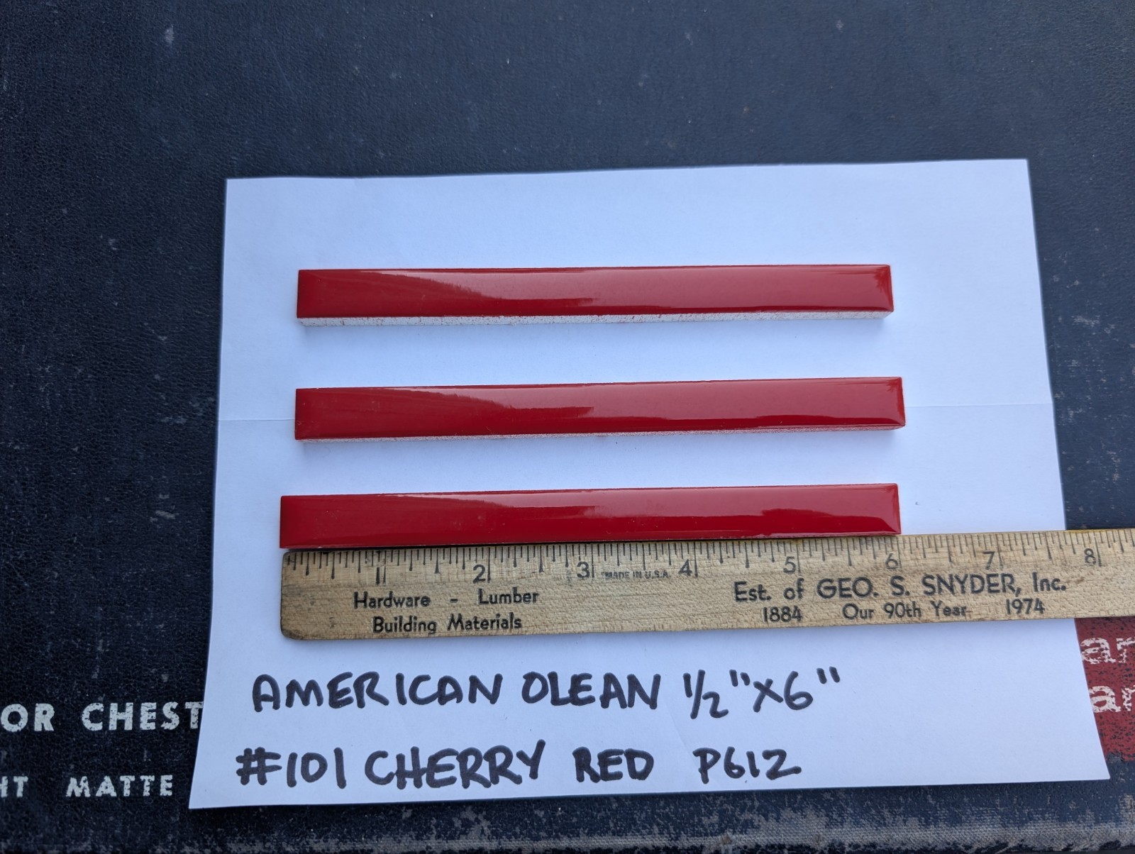 12 pc Glossy Ceramic Tile Sizzle Strip Liners Cherry Red American Olean 1/2″X6″