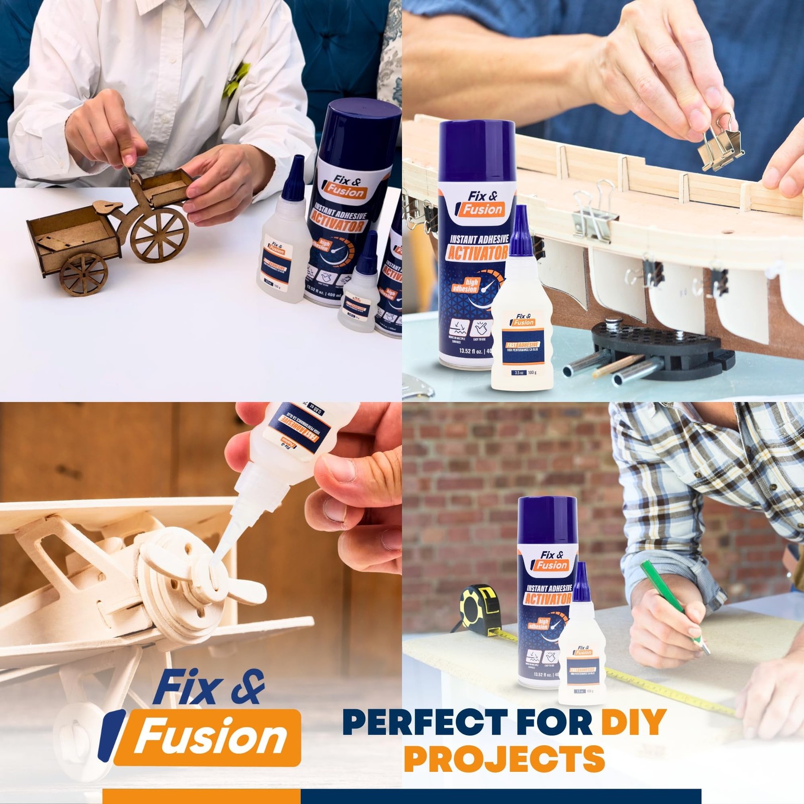 FIX & FUSION Ca Super Glue (3.5 Oz) with Activator Spray (13.5 Fl Oz) Set, Fa…