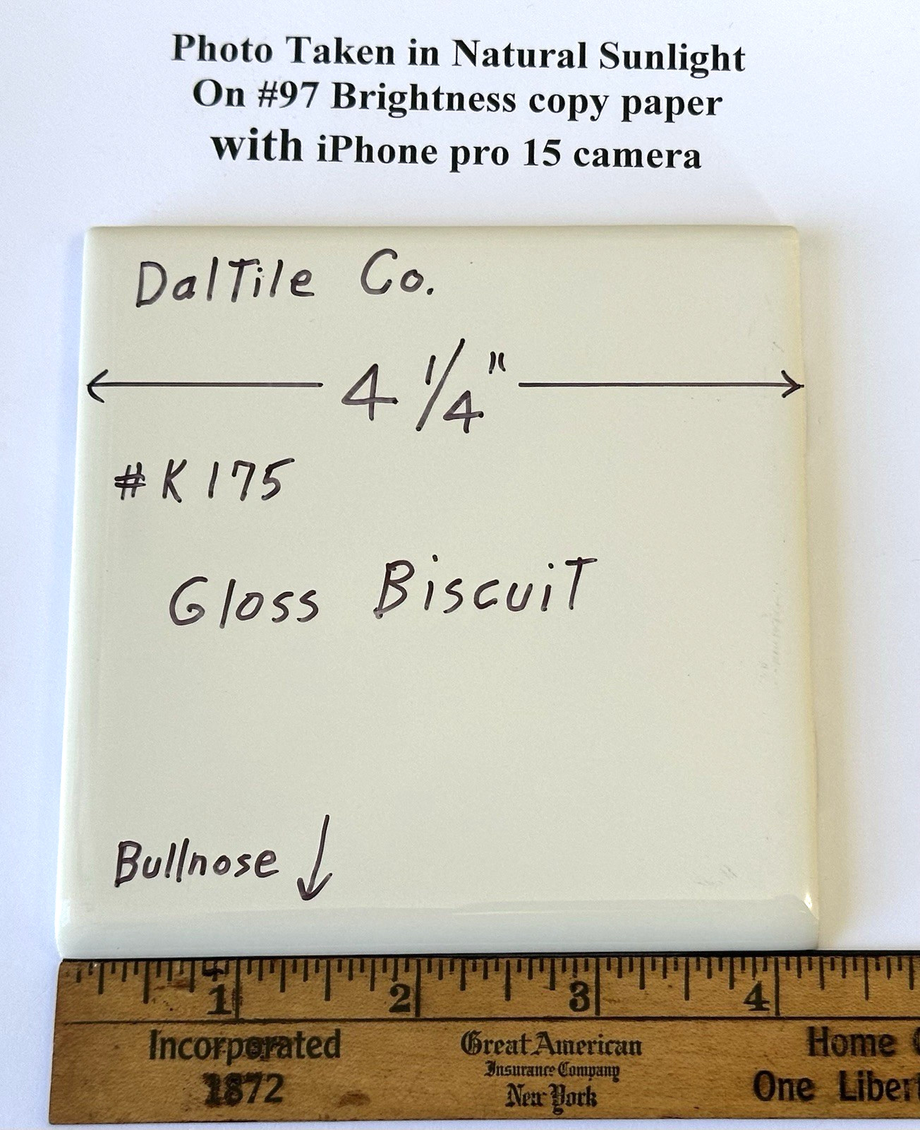 1 pc. Gloss Biscuit #175 by Daltile Co. 4-1/4″ Ceramic Surface Bullnose Tile